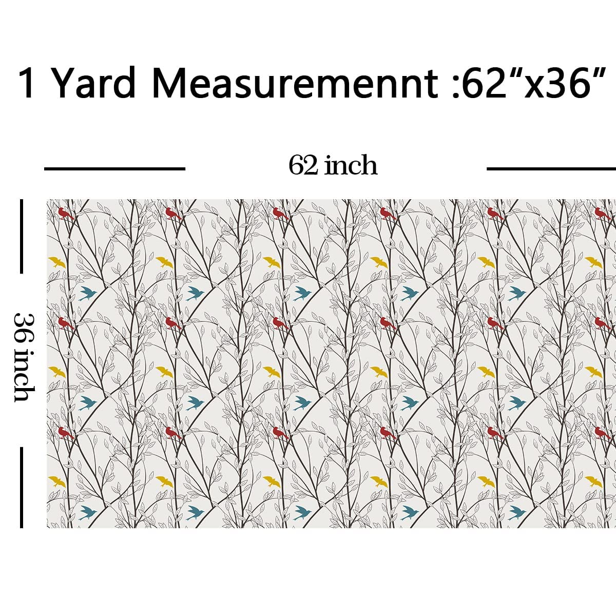 Tree Branches Upholstery Fabric by The Yard,Nature Cute Birds Reupholstery Fabric for Chairs,Wildlife Decorative Waterproof Outdoor Fabric,3 Yards,(L276*W150cm) Mustard Maroon - Image 2