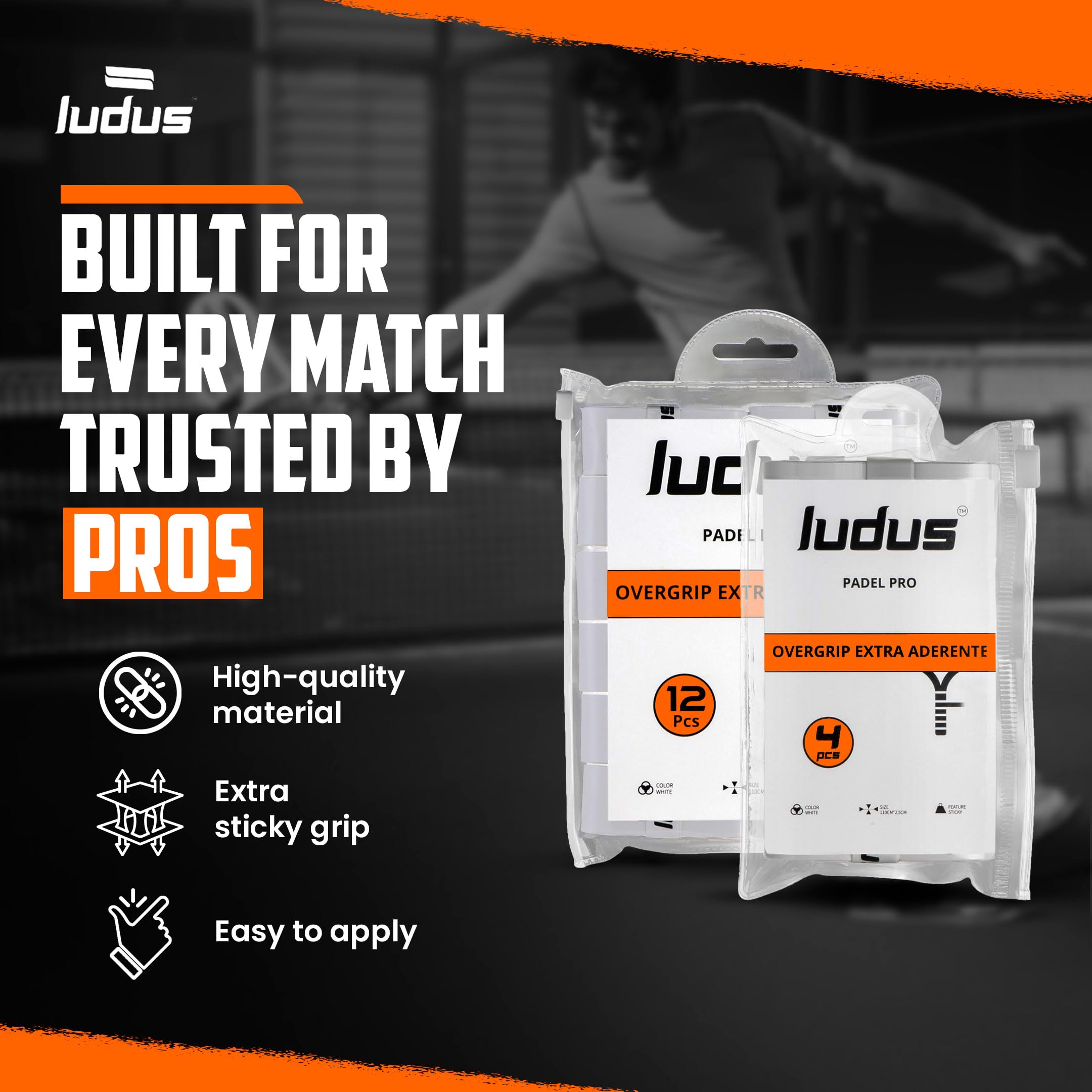 Ludus™ Overgrip Professionale Padel Extra Grip Appiccicoso | Impugnatura Antiscivolo e Assorbe Sudore | Set 4-6-12-30-60 Pezzi | Migliora Presa e Comfort per Racchette Padel Tennis