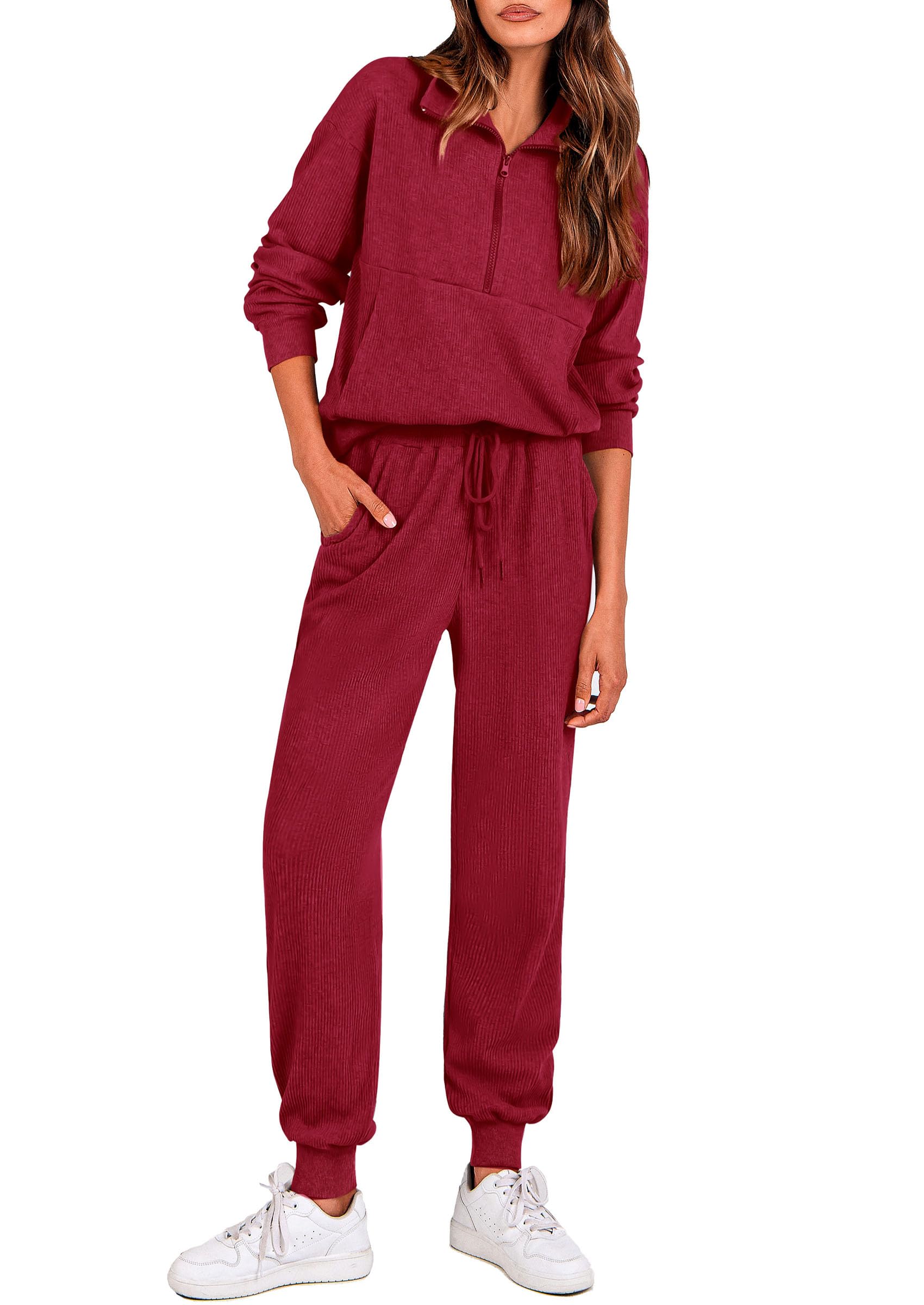 PRETTYGARDEN Airport Travel Outfit Women Ribbed Knit Matching Lounge Sets