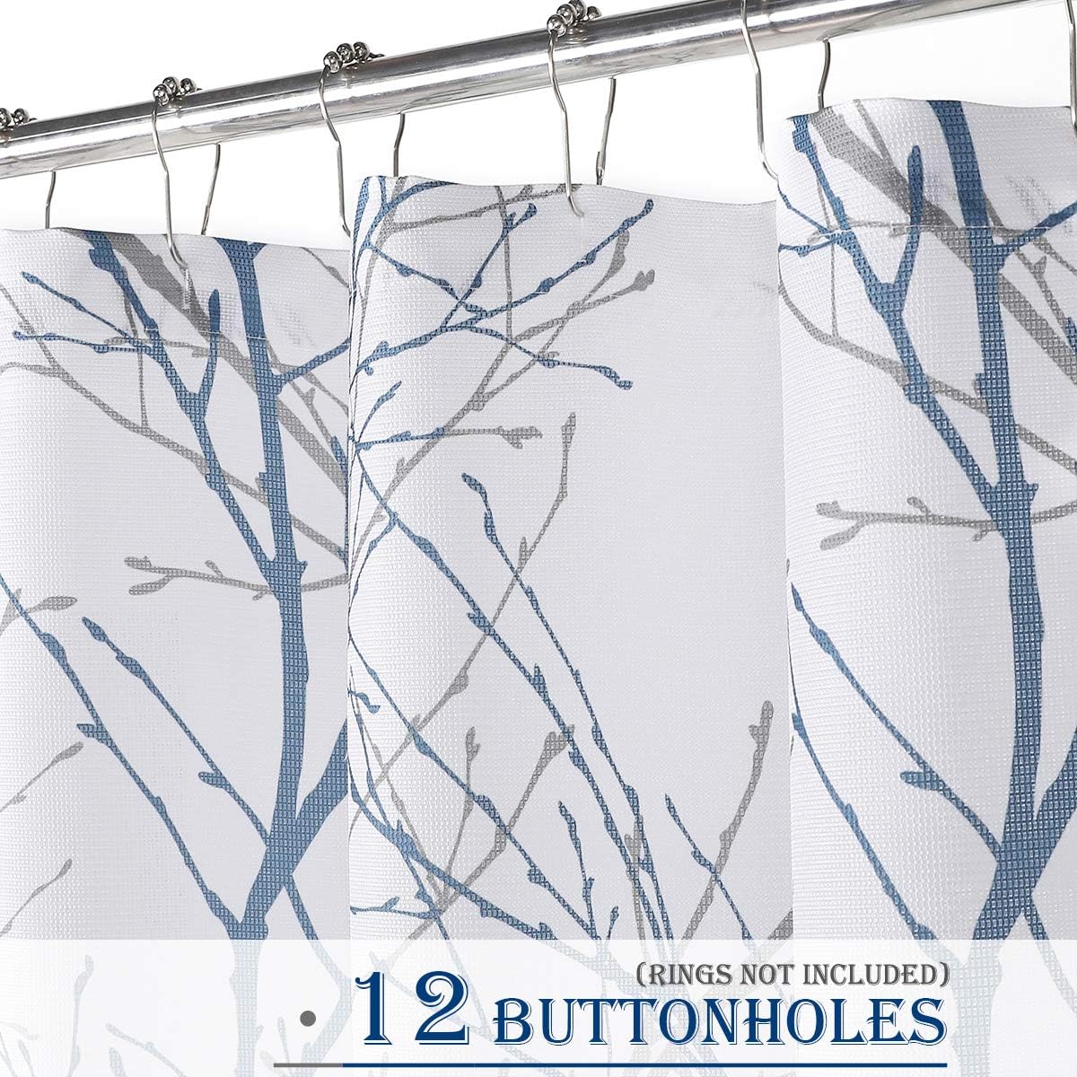 FMFUNCTEX White Blue Shower Curtain for Bathroom 72" x 72" Water Resistant Tree Branch Print Fabric Shower Curtain for Bathtub 1 Panel : Home & Kitchen