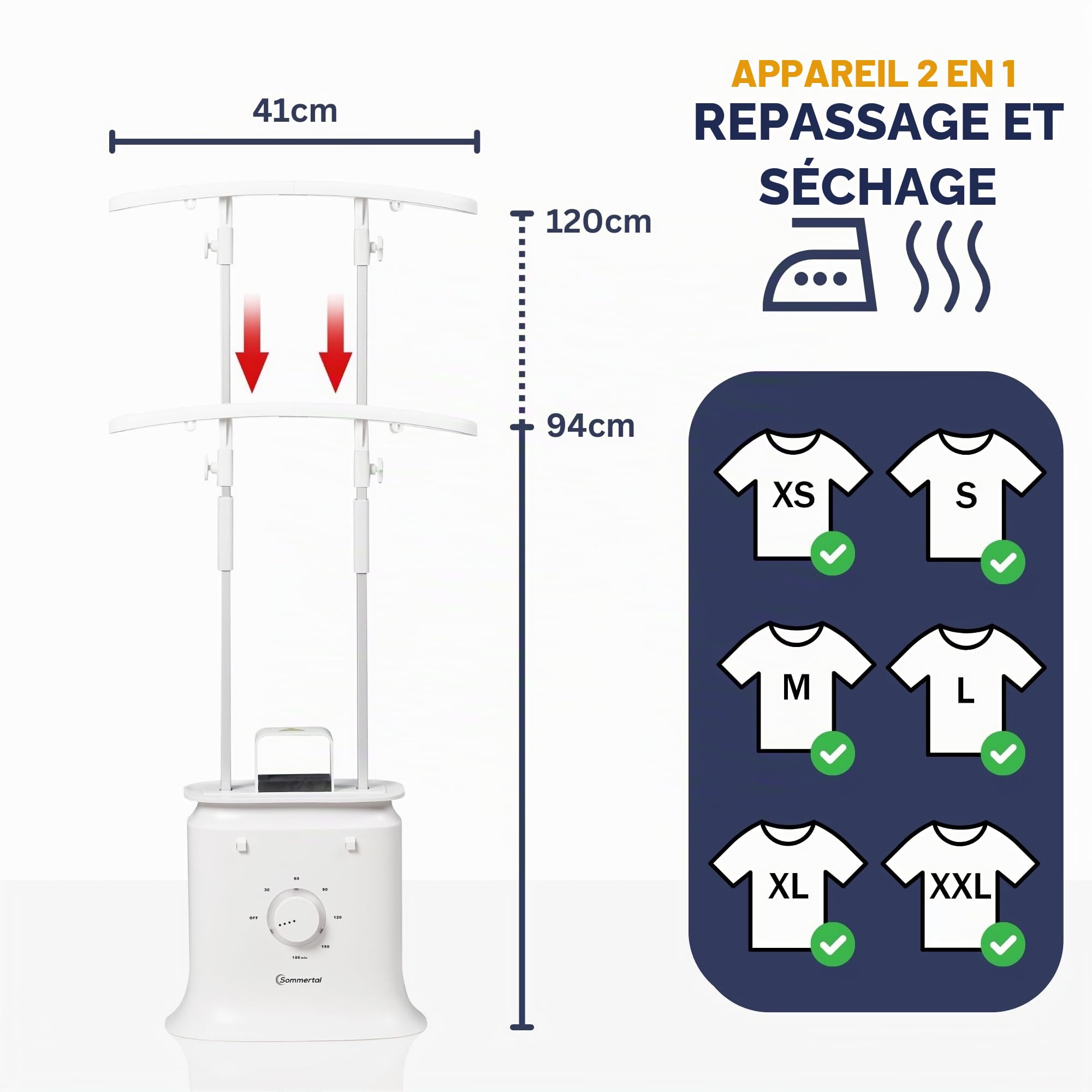 Sommertal Mannequin de Repassage Gentleman - Machine à Repasser Automatique pour Chemises, Chemisiers, T-shirts et Pantalons - Fonctions de Repassage