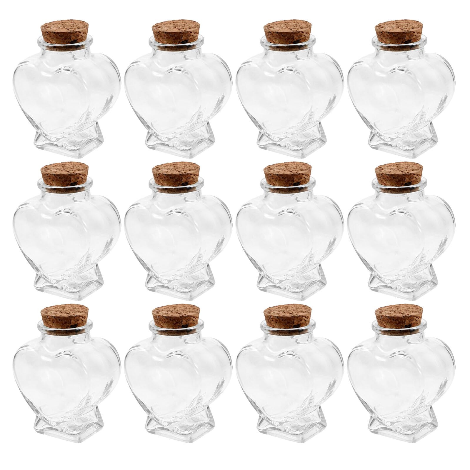 VICASKY 12 Bottiglie di Vetro a Forma di Cuore con Tappo di Sughero Barattoli Mini Trasparenti per Messaggi dei Desideri Decorazioni Romantiche per Bomboniere e Forniture per Feste di