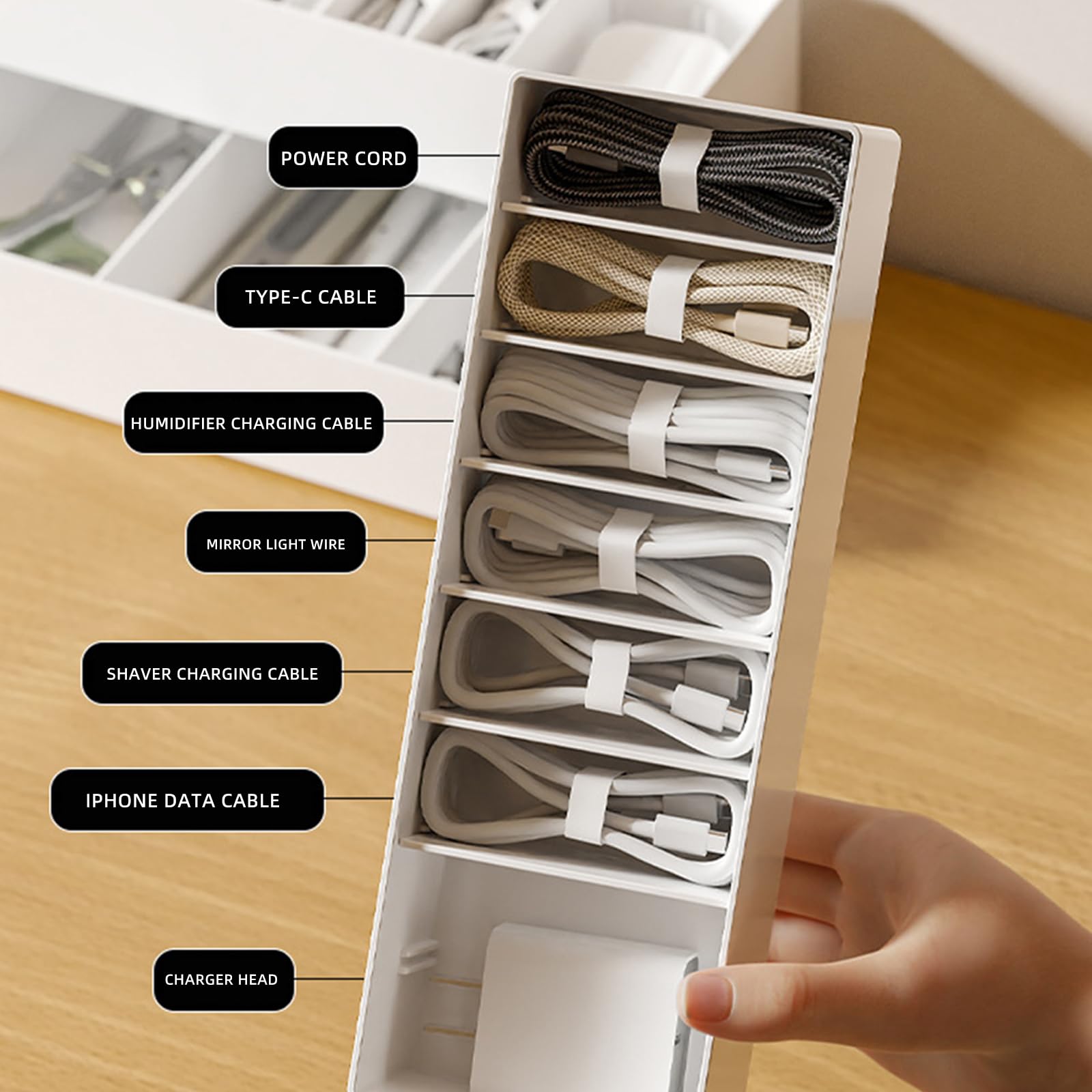 Scatola Organizer Per Cavi | Divisori Regolabili E 6 Fascette | ABS Resistente | Salvaspazio