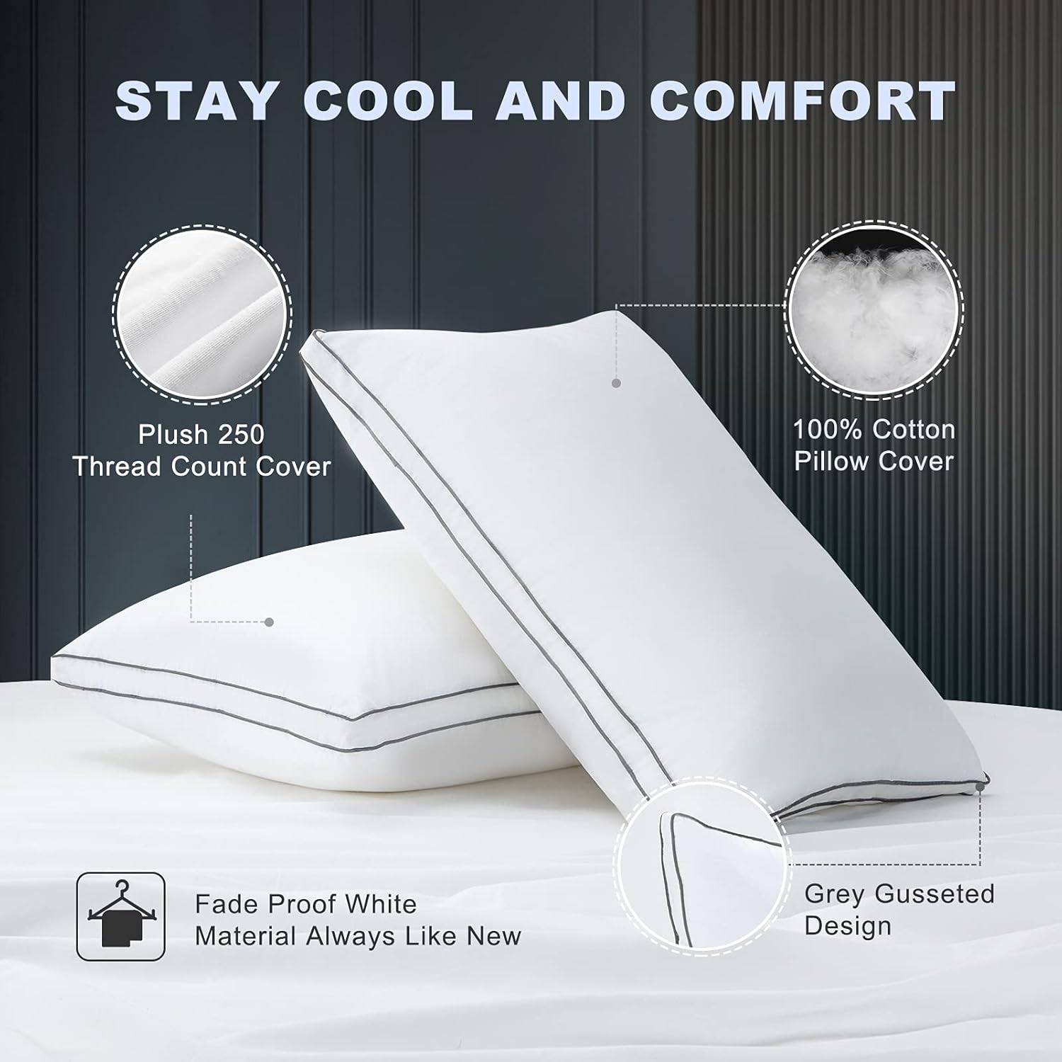 Lucian Bed Pillows for Sleeping 2 Pack, Cooling Pillows Standard Size Set of 2,Down Alternative Hotel Quality Pillow for Side Sleepers and Back Sleepers (19x25) : Home & Kitchen