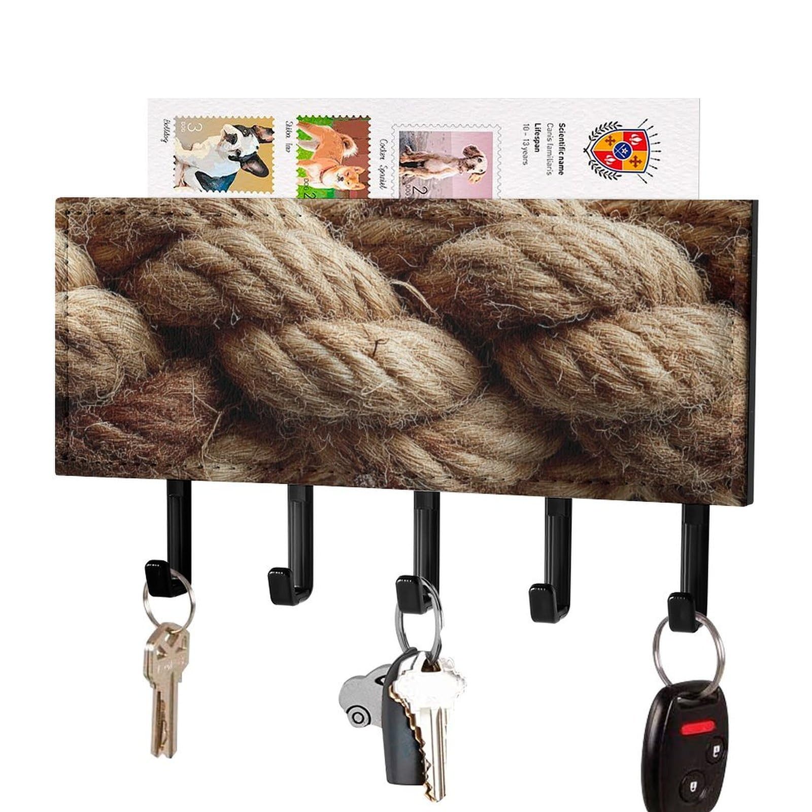 Jubonexis Old Rope Wall Mount with 5 Hooks Acrylic Key Rack for Home Office Entryway