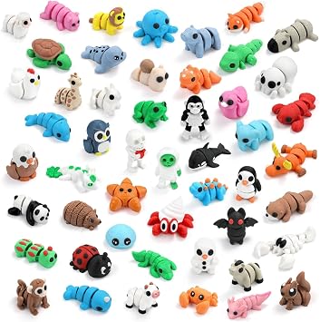 SCIONE 50 Pack Mini 3D Printed Animal Figurines, Flexible Articulated Fidget Toys, Cute Desk Decor Party Favors, Birthday Goodie Bag Stuffers, Animal Beach Toys Classroom Prizes for Kids