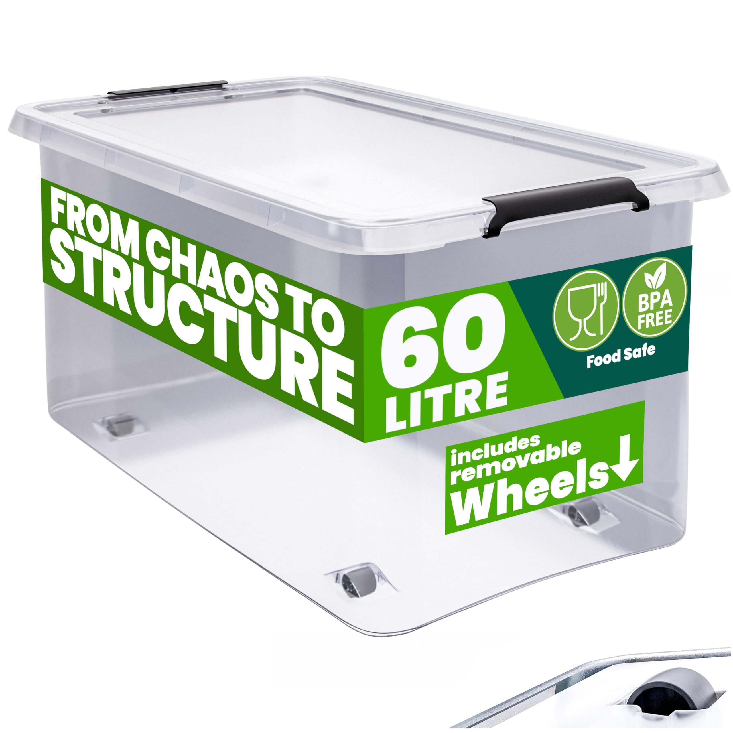 Deuba® 4x 60 Litre Storage Boxes with Lids and Handles | Smooth Running Wheels | Click Lock | Home and Kitchen, Office | Christmas Decorations, Shoe Storage, Dog Food Storage | Tool Box, Moving Boxes — image 1