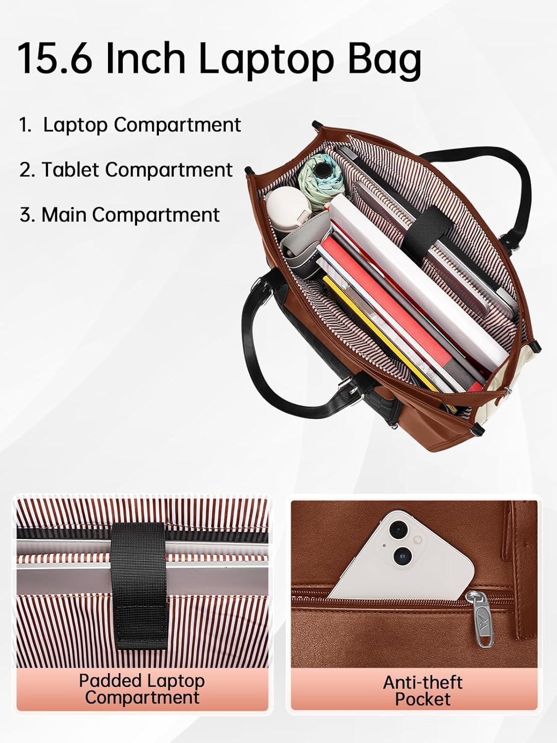 MATEIN Professional Laptop Tote with Leakproof Lunch Compartment, 15.6 Inch Commuter-chic Briefcase, Large Office Accessories Tote, Multi-functional Shoulder Bag for Teacher, Hospital Work & Commute