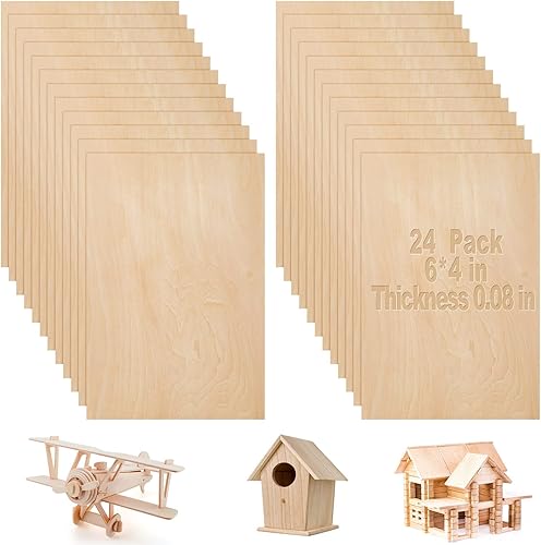 24 hojas de tilo de 4 x 6 pulgadas para manualidades, tablero de madera contrachapada de 112 pulgadas, tableros de madera de balsa de abedul fino
