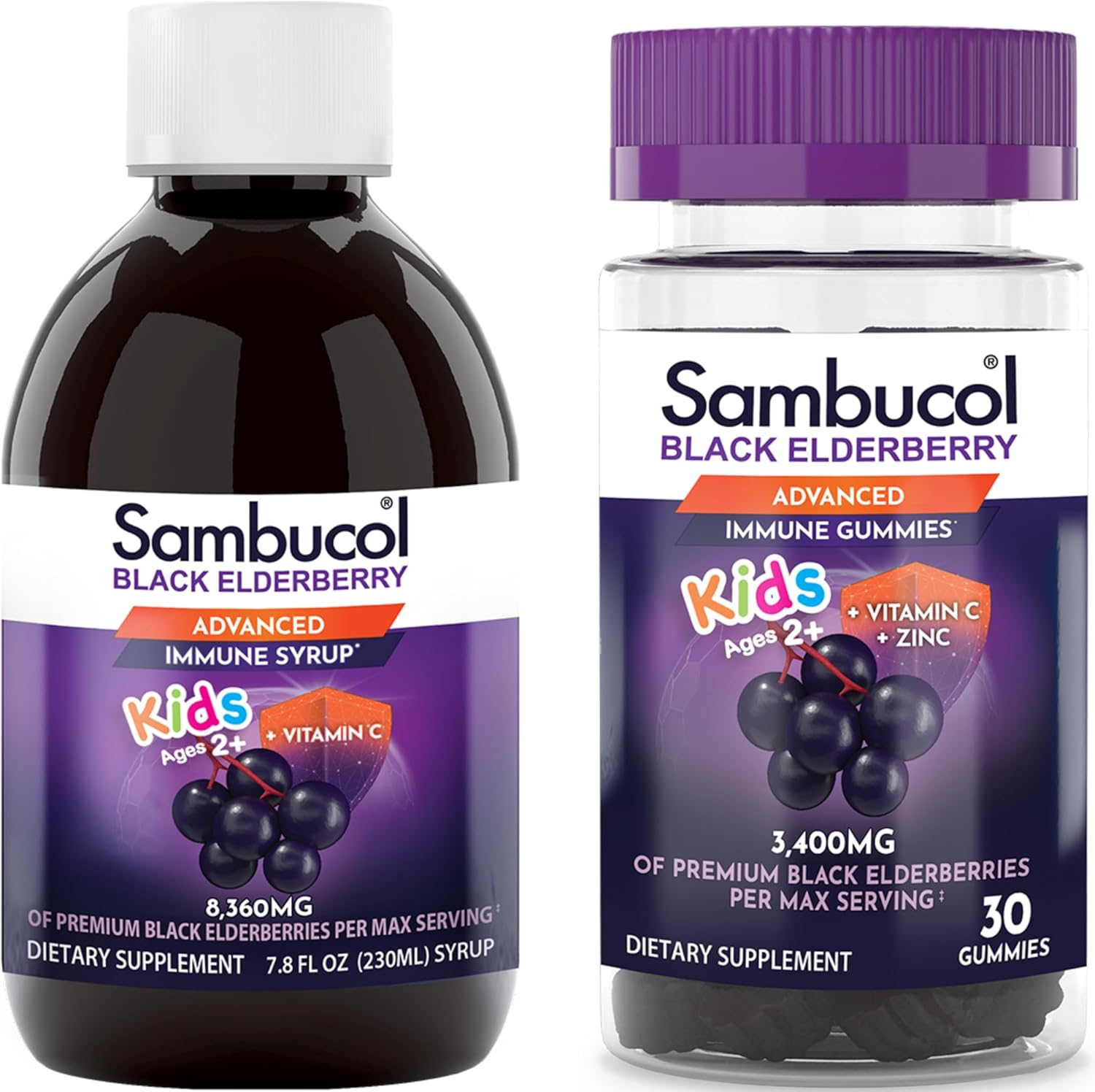 Sambucol Black Elderberry Syrup and Gummies for Kids – Elderberry Syrup Kids, Kids Elderberry Gummies, Black Elderberry Syrup for Kids, Sambucus Kids – 7.8 Fl Oz, 30 Gummies Bundle