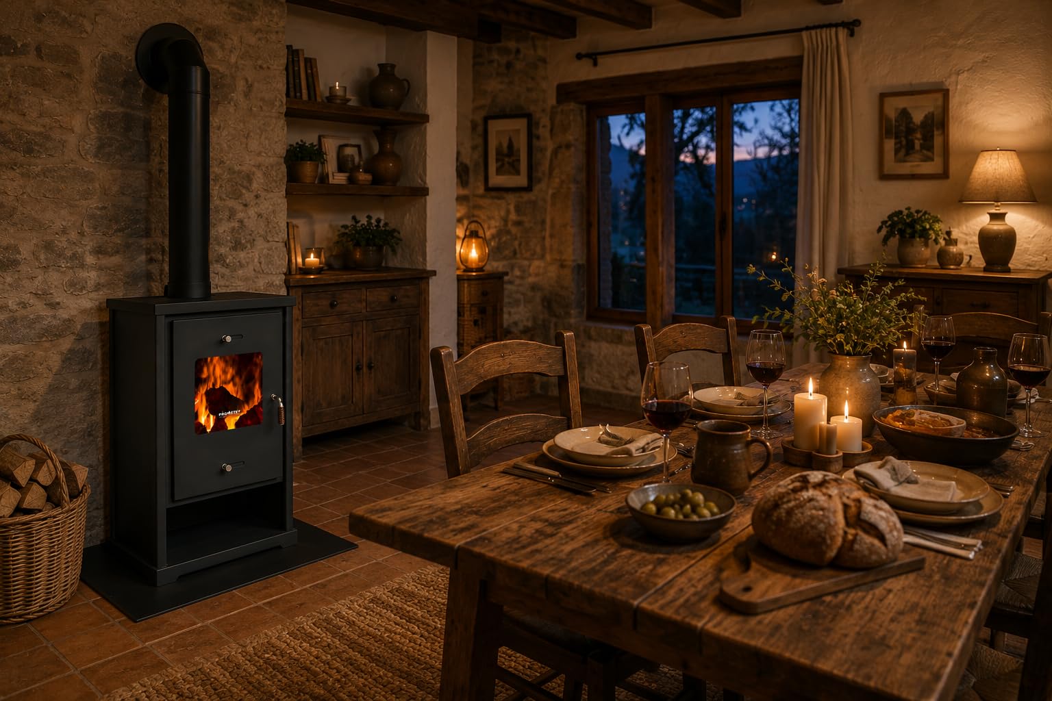 Prometey EEK A+ 96175 - Stufa a legna da 10,2 kW, colore: antracite, altezza 79 cm, larghezza 50 cm, profondità 42 cm, 64 kg