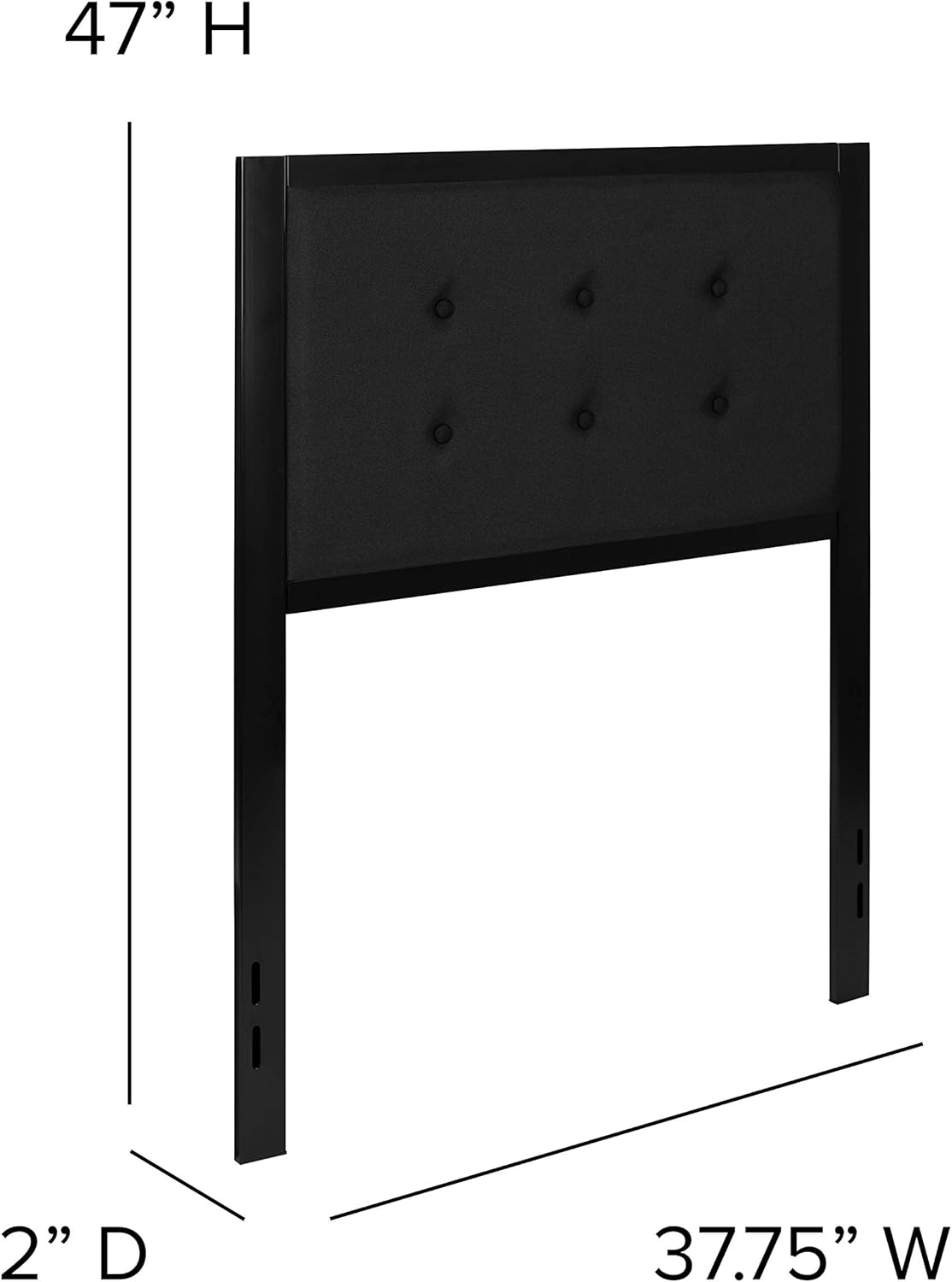 EMMA + OLIVER Twin Size Upholstered Metal Panel Headboard in Tufted Black Fabric