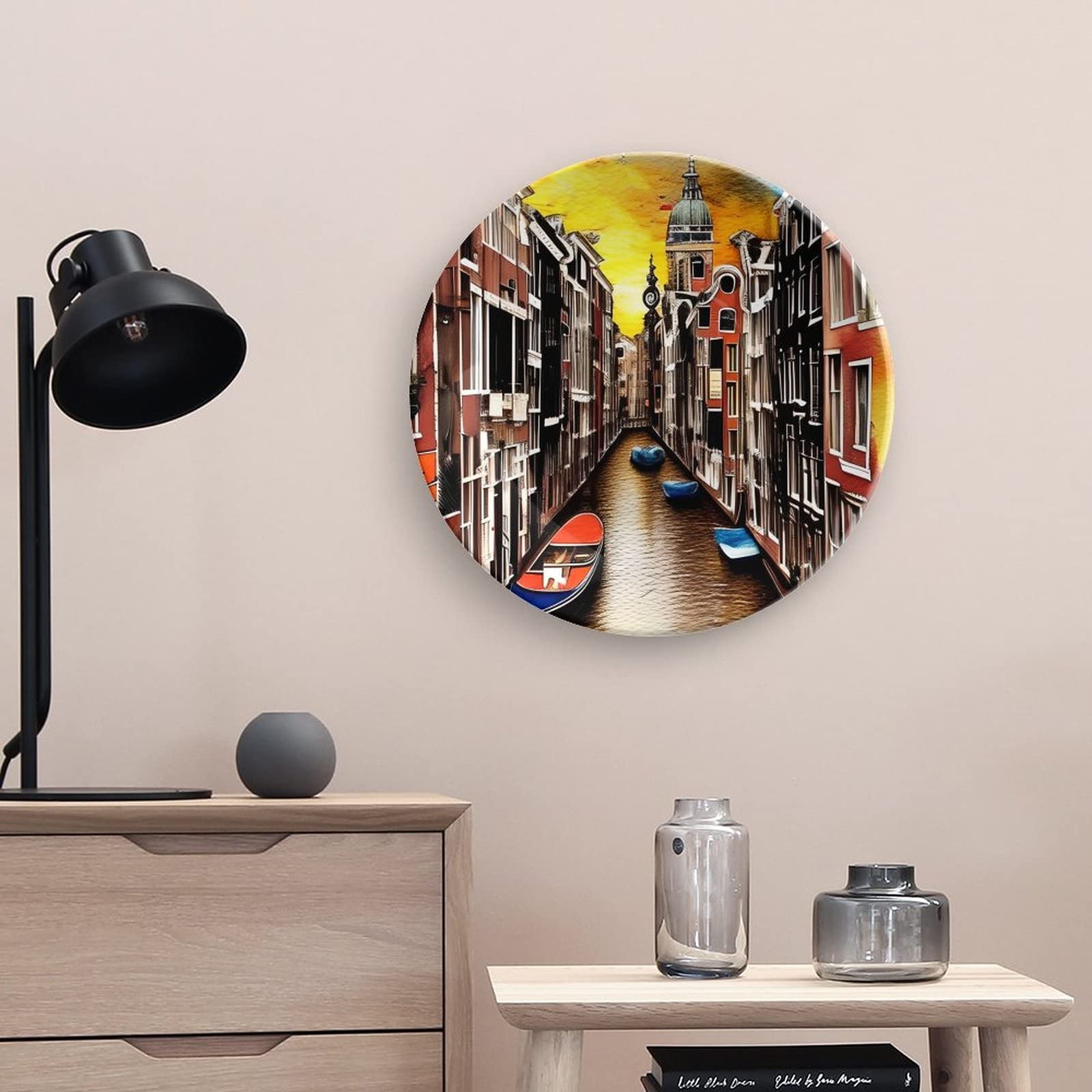Gokays Decoratieve platen, aquarel lente bloemen schilderij keramische plaat, wiebelplaat met displaystandaard, woondecoratie voor woonkamer slaapkamer, boerderij muur opknoping rond bord 25 cm