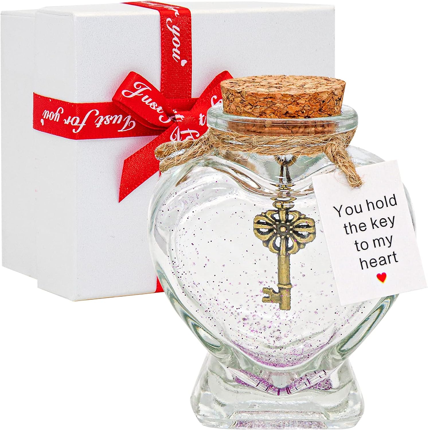 You Hold the Key to My Heart -Handmade Creative Decorative Bottle Gift for Girlfriend Boyfriend Valentine’s Day,Christmas-Funny Ornament Gift for Wife Husband (Heart Shaped Jar)