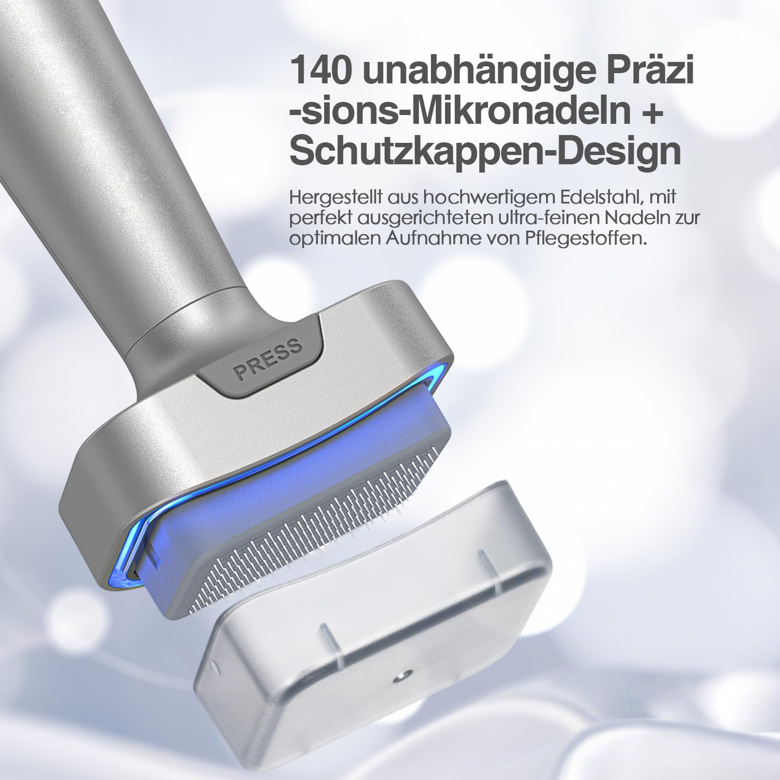 bio 6 Derma Stamp Elektrisch Upgrade 2026 | 4-in-1 Dermastamp Microneedling für Gesicht & Kopfhaut, 140 Pins, Rot & Blau LED Lichtpflege, sanfte Massage | inkl. 2 Aufsätze: 0,5 mm(Graugold)