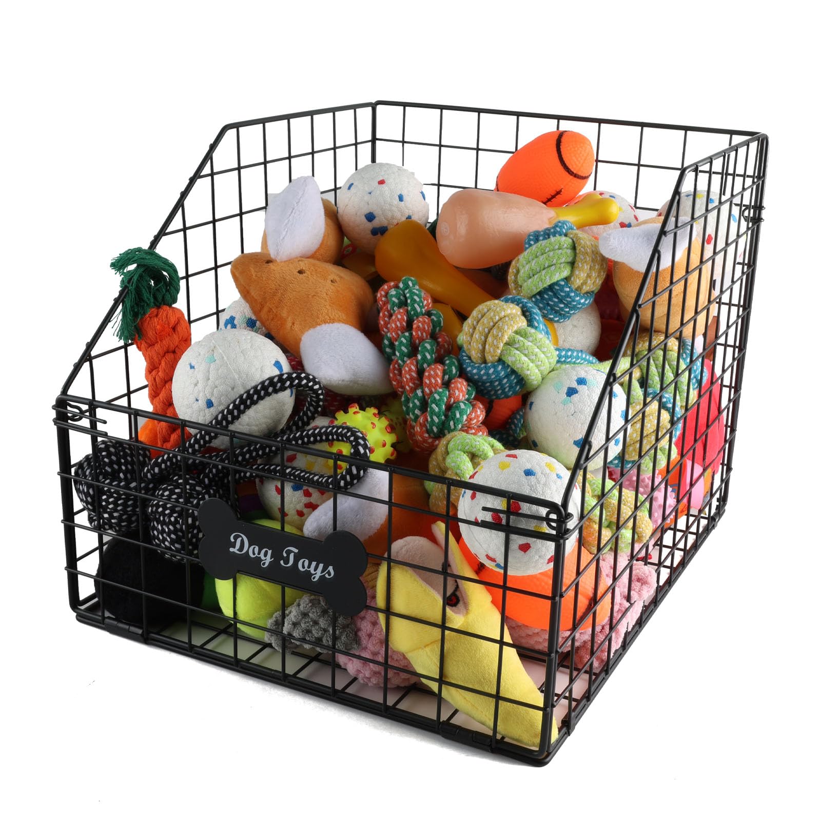 Geyecete dog toy basket Pet wire folding dog toy bin Trapezoid dog toy box Dog Toys Storage Toy box for dogs Chew-Proof Dog Food Toy Storage Container