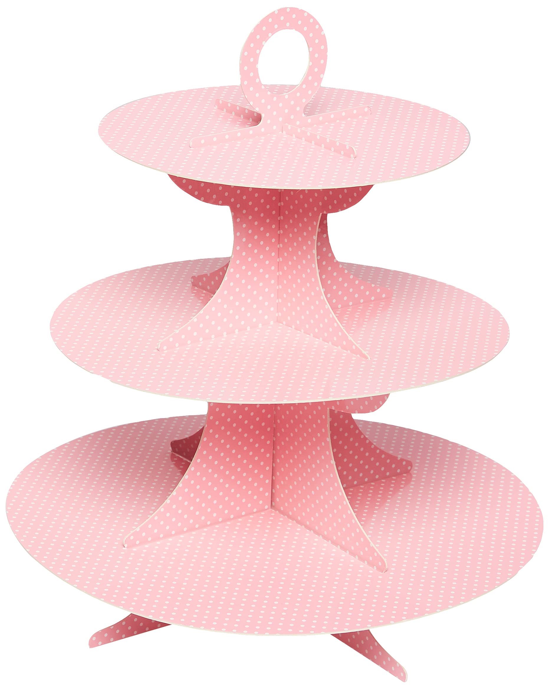 3 Tier Cardboard Cupcake Stand Pink With White Polka Dots Cupcake