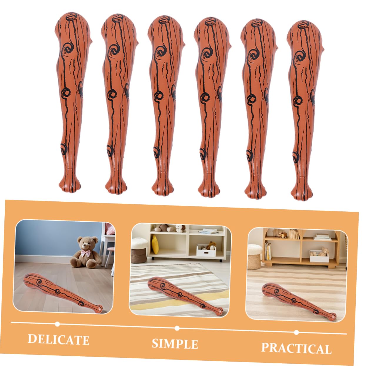 Set 6 Mazze Gonfiabili in Pvc Design Effetto Legno, Portatili e Facili da Gonfiare per Feste a Tema, Cosplay e Decorazioni Originali