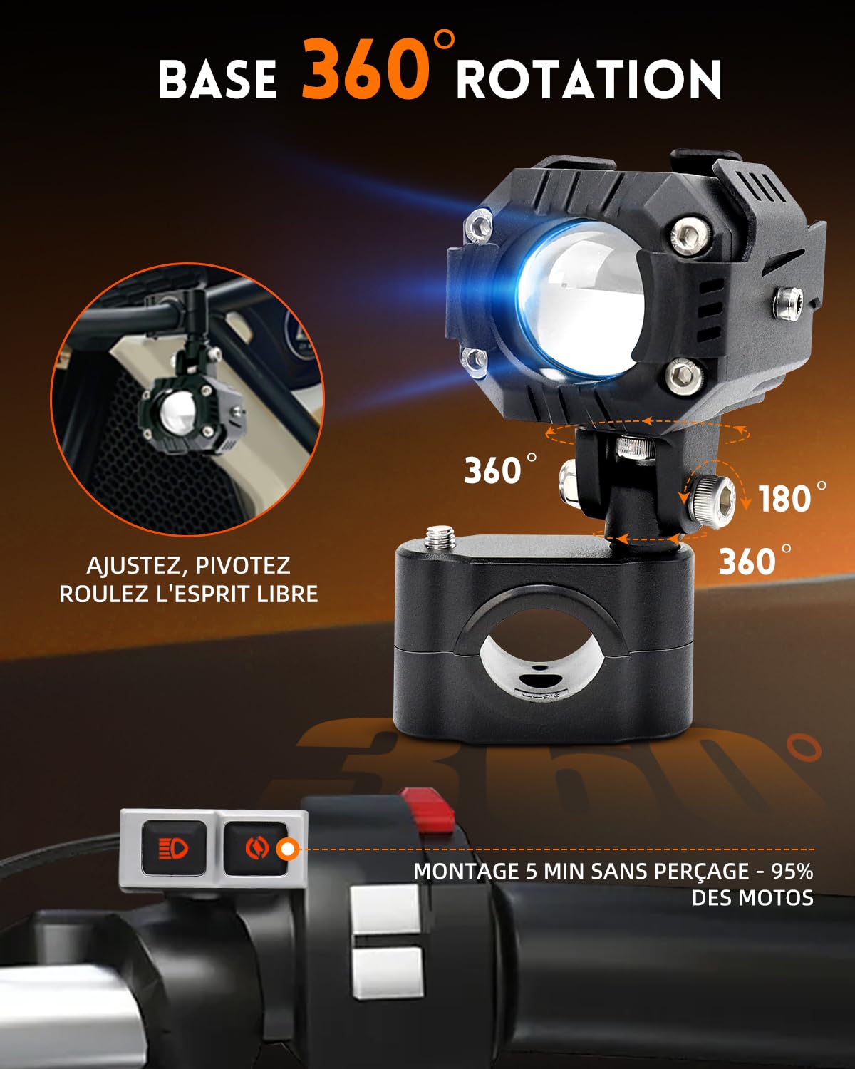 CO Light - Luces adicionales para moto antiniebla LED 20000LM Gen 2 faro de moto 7 modos estroboscópicos IP68 para conducción nocturna lluvia carretera montaña seguridad con kit haz y soportes de 18 a