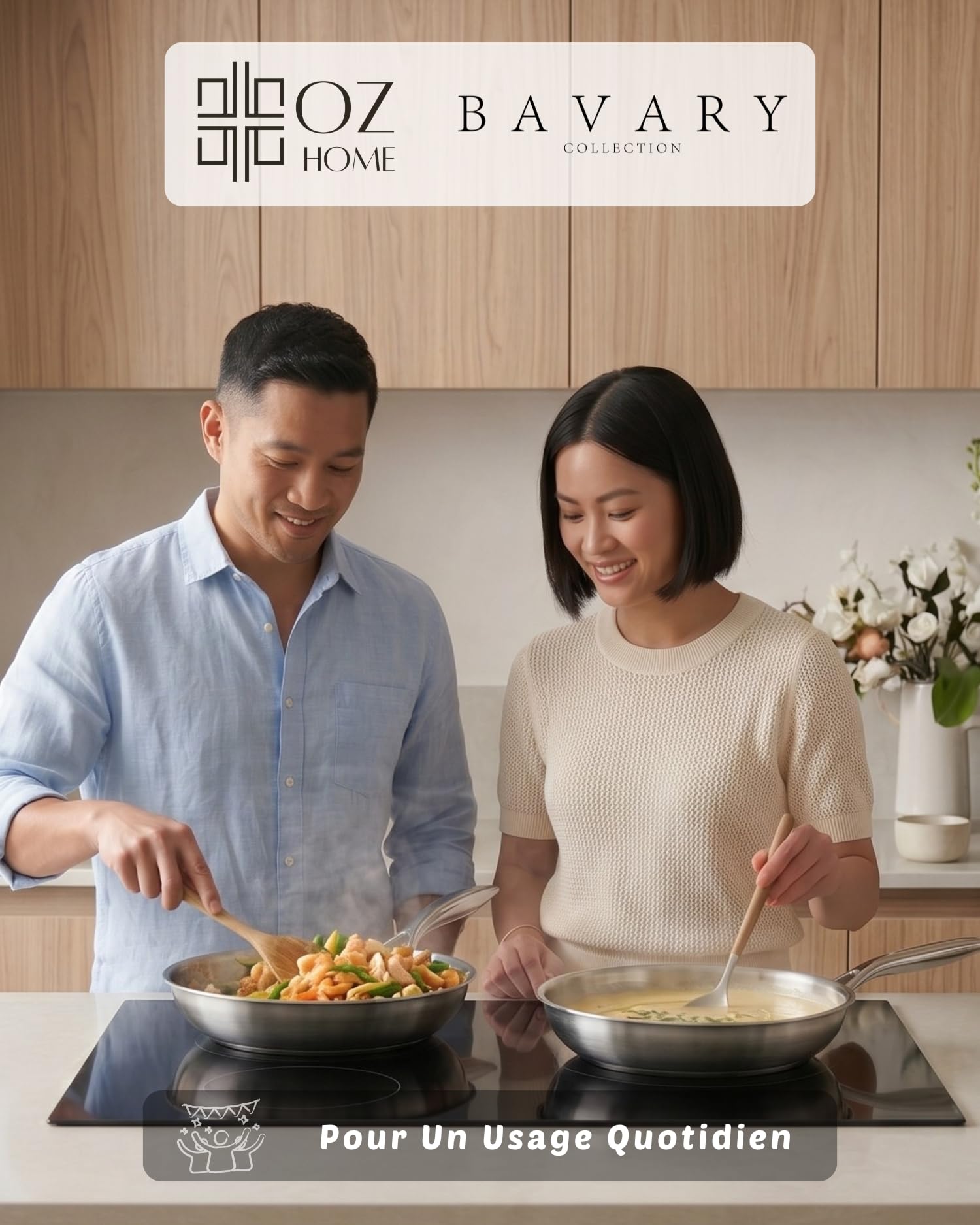 BAVARY Lot De Poele Induction (20-22-24-26-28-30cm) - Poele Inox 18/10 - Poeles Inox Inductions Non Revêtues - Poêles À Frire Pour Gaz Et Tout Feux - Sauteuse inox Lave-Vaisselle Ok - Poêle Induction
