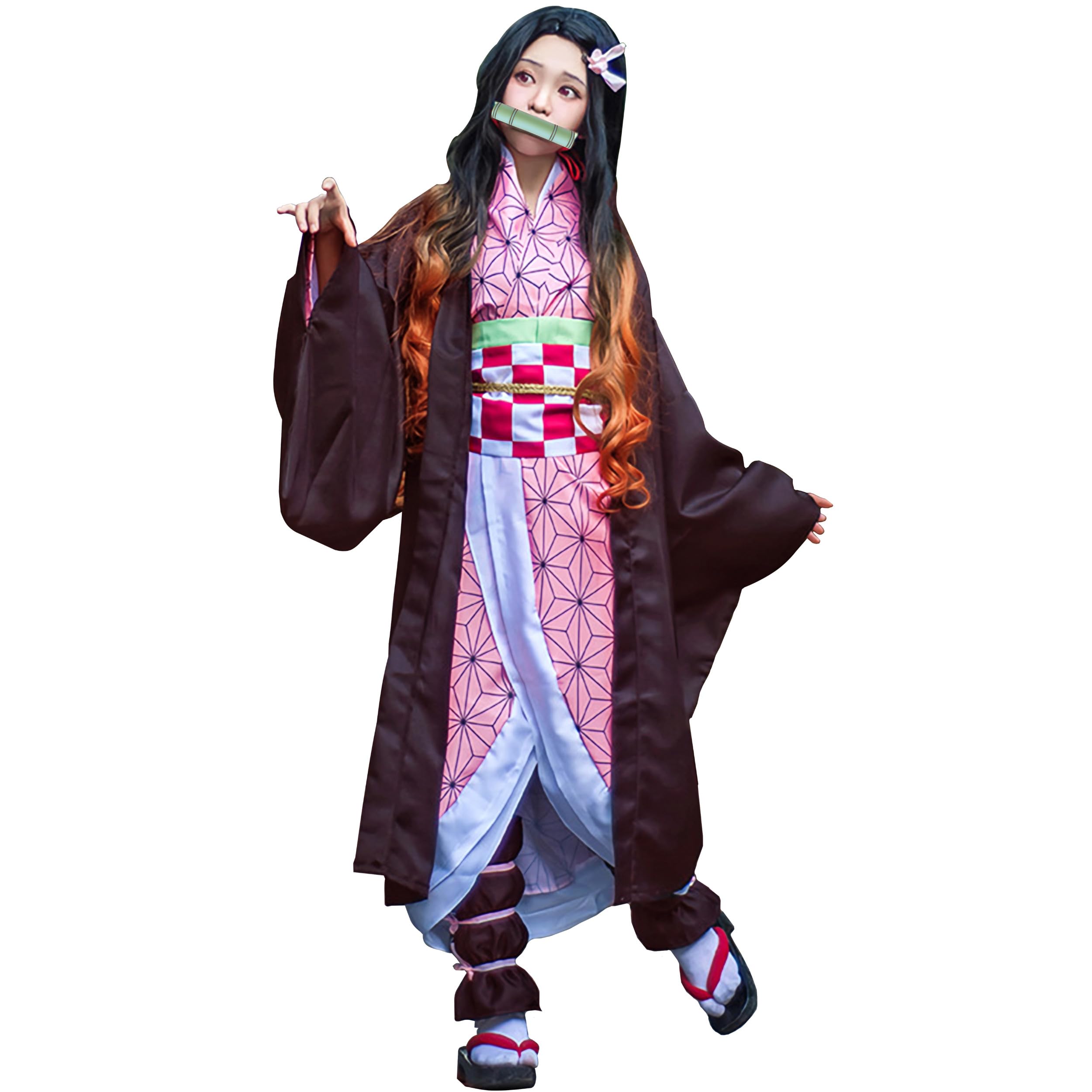 Satdflie Cosplay Costume Kimono Robe Suit with Belt Full Uniform Set Unisex Christmas Halloween Outfit Anime Fans Gift，Nezuko Kamado，XL