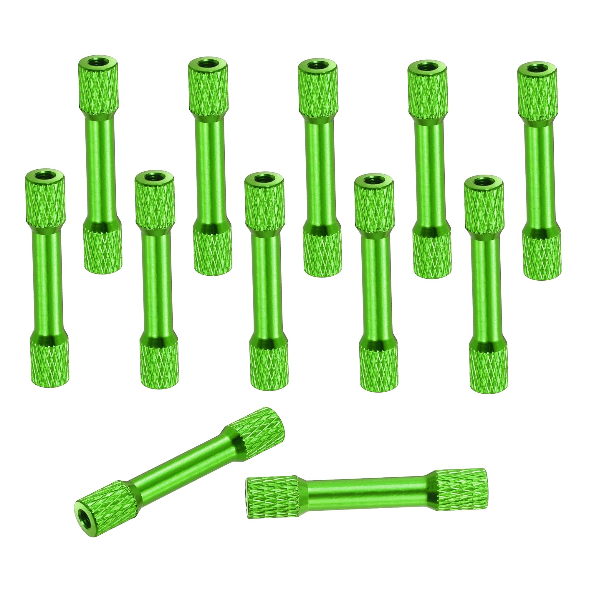 MECCANIXITY 12 Pcs M3 x 35mm Knurled Aluminum Standoff Double-Head Spacer Column for FPV Drone RC Airplane Racing Car Simracing, Green