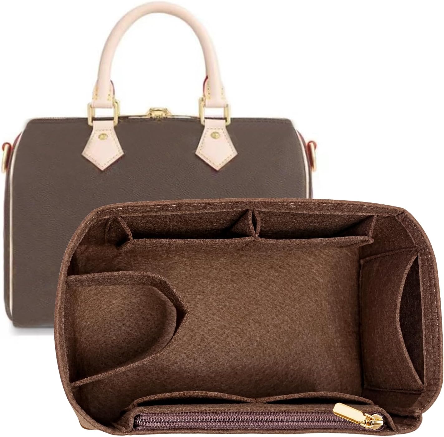 Purse Organizer Inserts for Speedy 35 Felt Purse Inserts HandBag and Tote bag Neverful Organizer Insert (Brown,X-Large