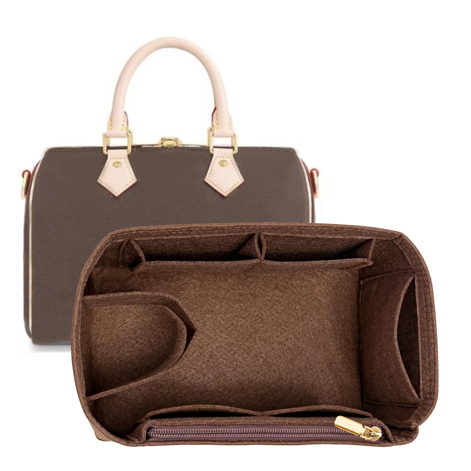 Photo 1 of LOUKAYCCI Purse Organizer Inserts for Speedy 35 Felt Purse Inserts HandBag and Tote bag Neverful Organizer Insert (Brown,X-Large