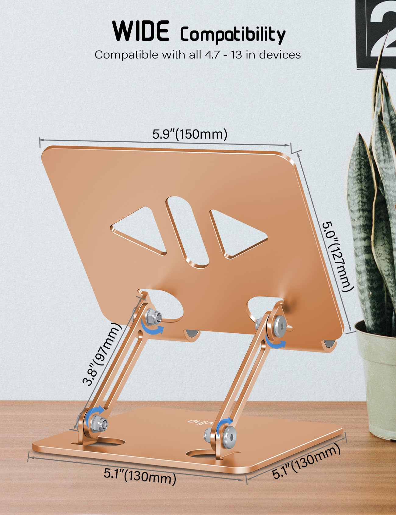 Aoviho Stojak na tablet na biurko, regulowany uchwyt na tablet, składany aluminiowy uchwyt na tablet biurkowy do iPada, Samsung Galaxy Tabs, Amazon Kindle Fire, wszystkie tablety (4-13 cali) (złoty)