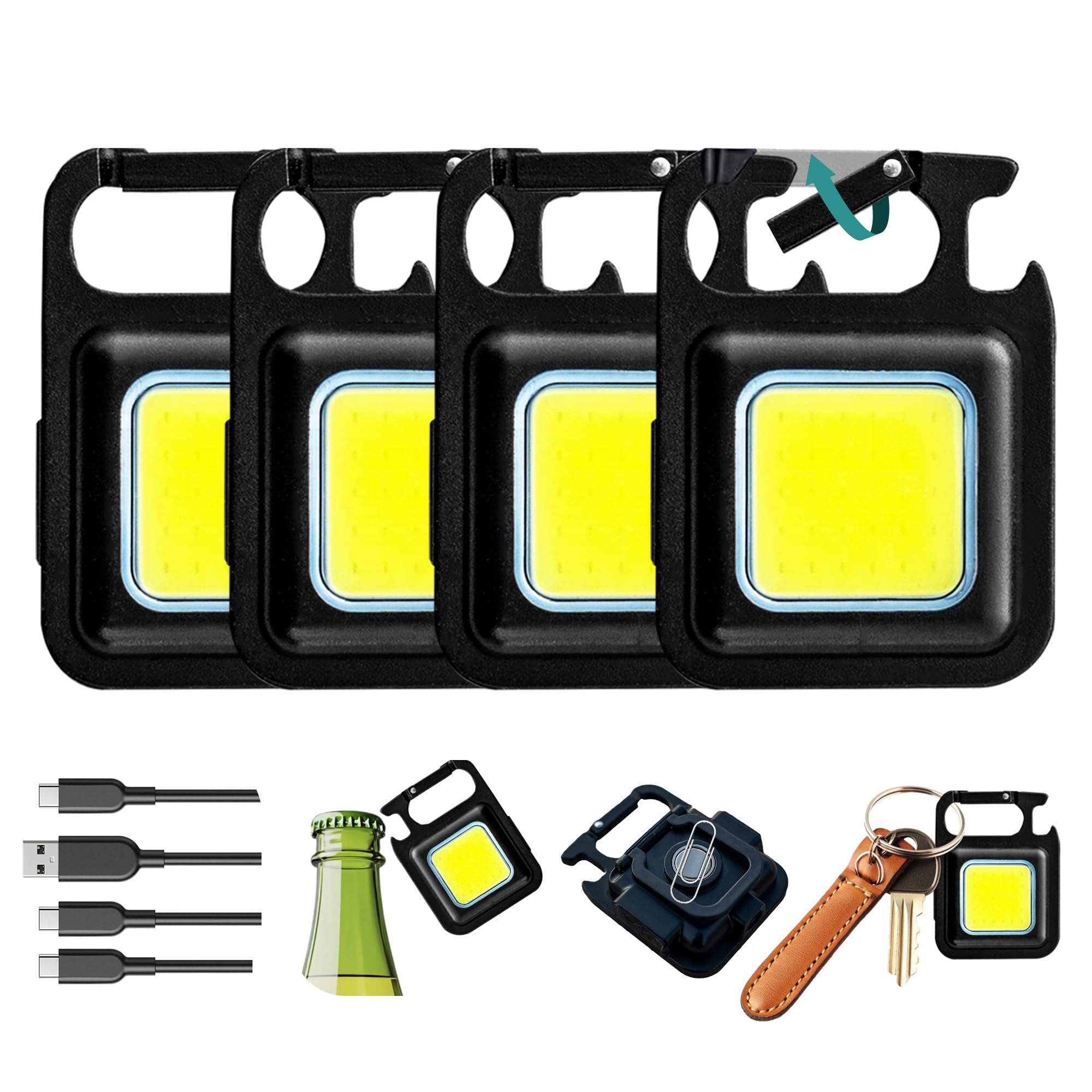 Netadobe (Pack of 4) COB Light Keychain Flashlight with Bottle Opener, Magnet LED Work Light, Clip-On Dog Collar Light Mini Flashlight-image-27