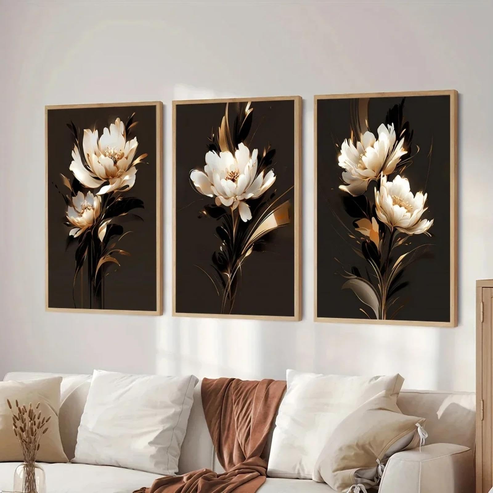 Toile fleurs noir et blanc 50x70 cm affiche abstraite botanique - 8