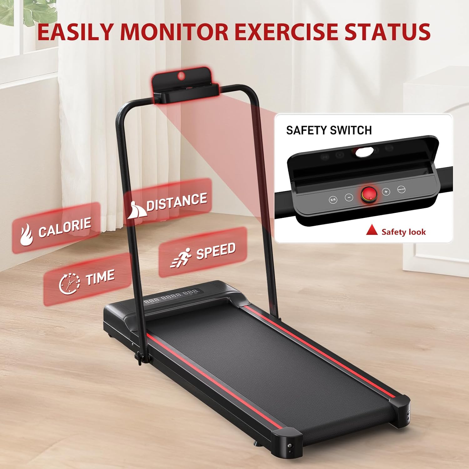 Image highlighting the 2.5HP powerful motor, speed range of 1-10KM/H, and low noise level of less than 55dB(A).
