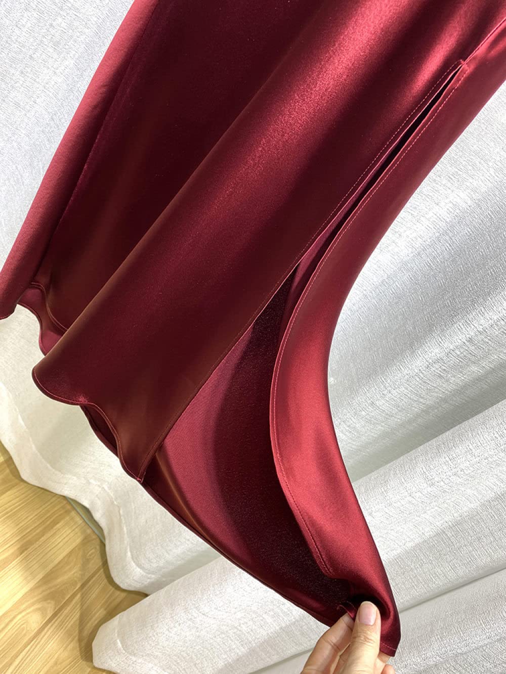 OZEO Röcke,Damen-Midiröcke Aus Glattem Satin, Burgund, Seitenschlitz, Hohe Taille, Hüftumwickelter Rock, Elegante A-Linie, Cocktailparty, Business-Büro, Lange Röcke Für Mädchen, Damen,S
