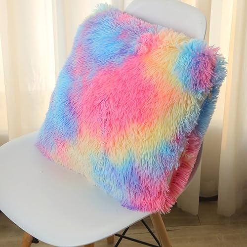 Miniatura 6 de Almohadas esponjosas para decoración de habitación de niña para cama, funda de almohada suave de piel sintética para sofá rosa arcoíris, juego de 2