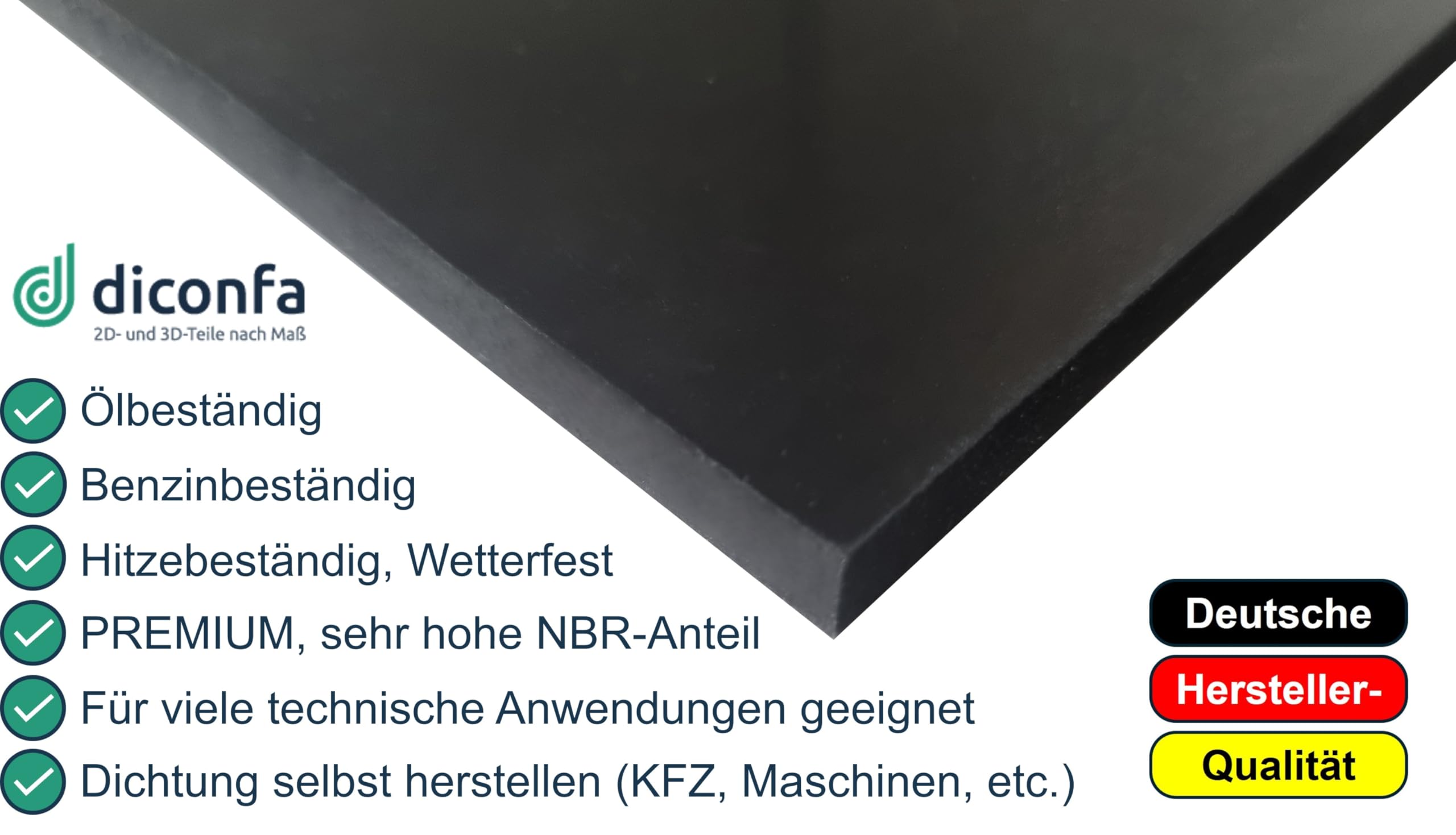 diconfa Gummimatte Öl Benzin NBR/SBR 1000mm x 2400mm LANG, 3mm STARK