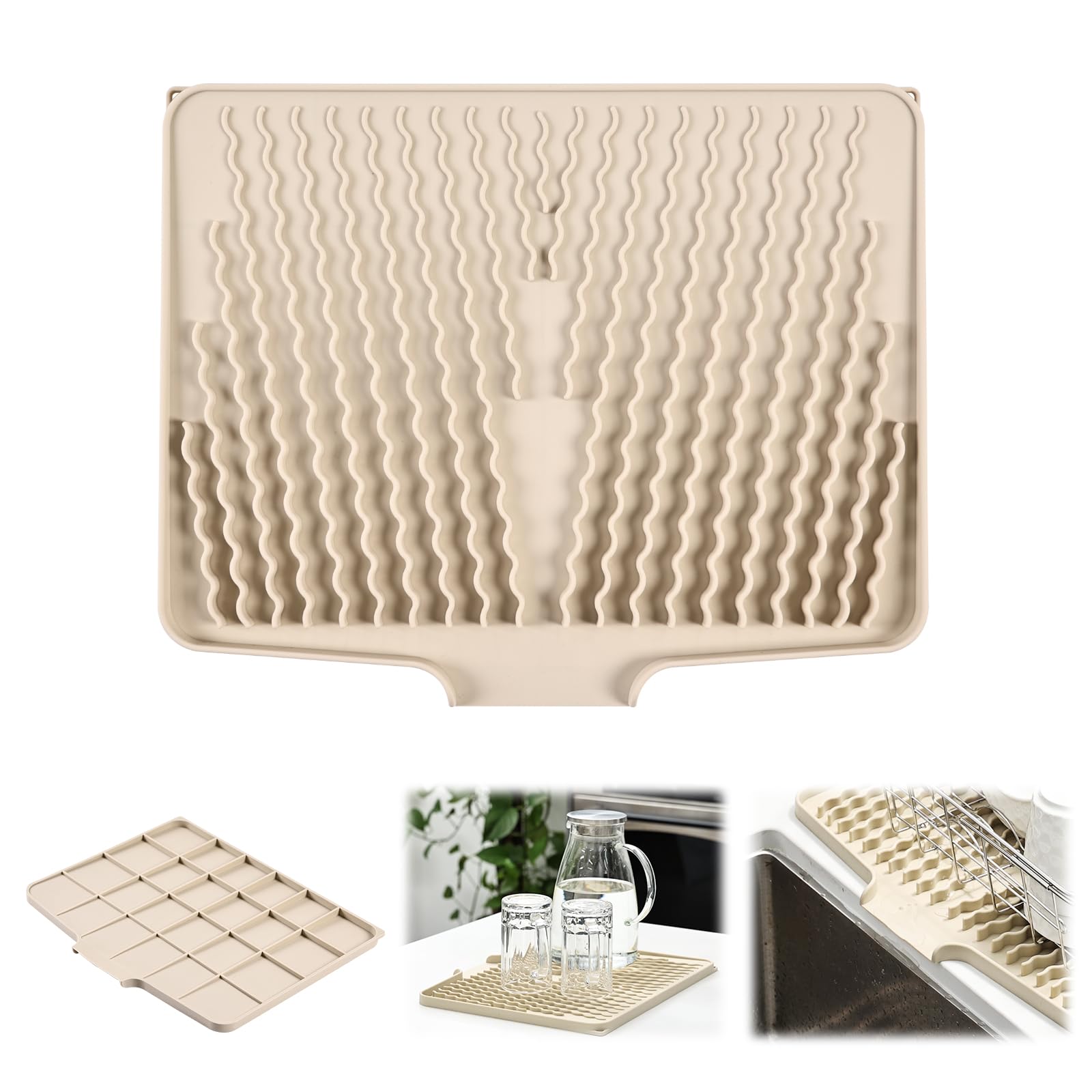 Abtropfmatte aus Silikon für Geschirr & Spüle, Beige, 40x33x1.5cm