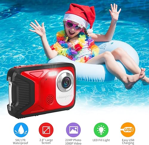 Miniatura 2 de Cámara digital impermeable, cámara subacuática de 17 pies, LCD de 2.8 pulgadas, HD1080P 30MP videocámara para niños con tarjeta de 32G y batería