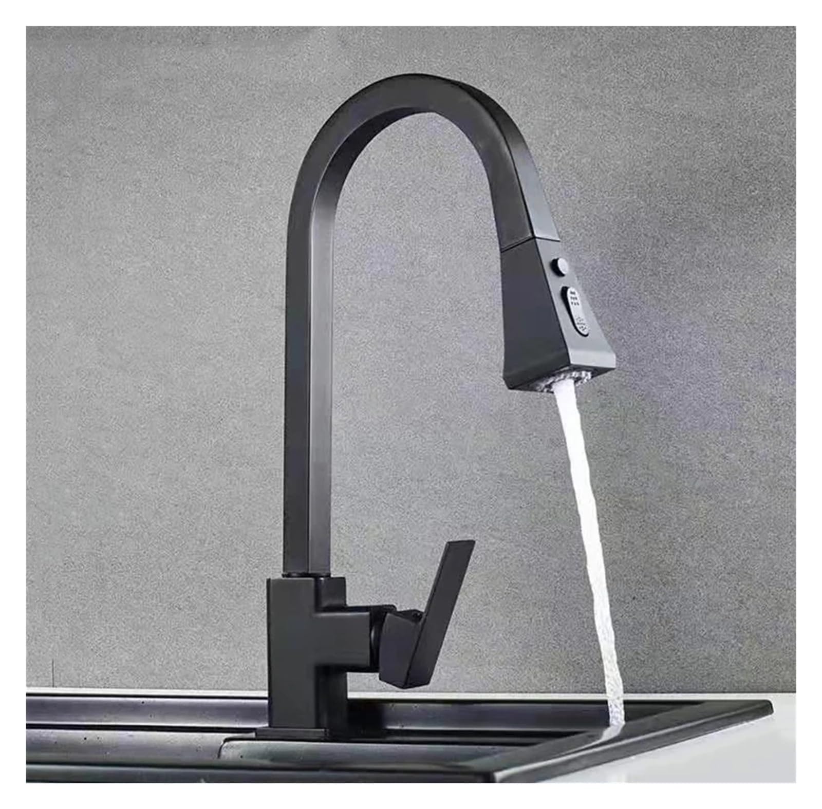 Robinet de cuisine avec douchette extractible et bec verseur 2 modes noir chrome