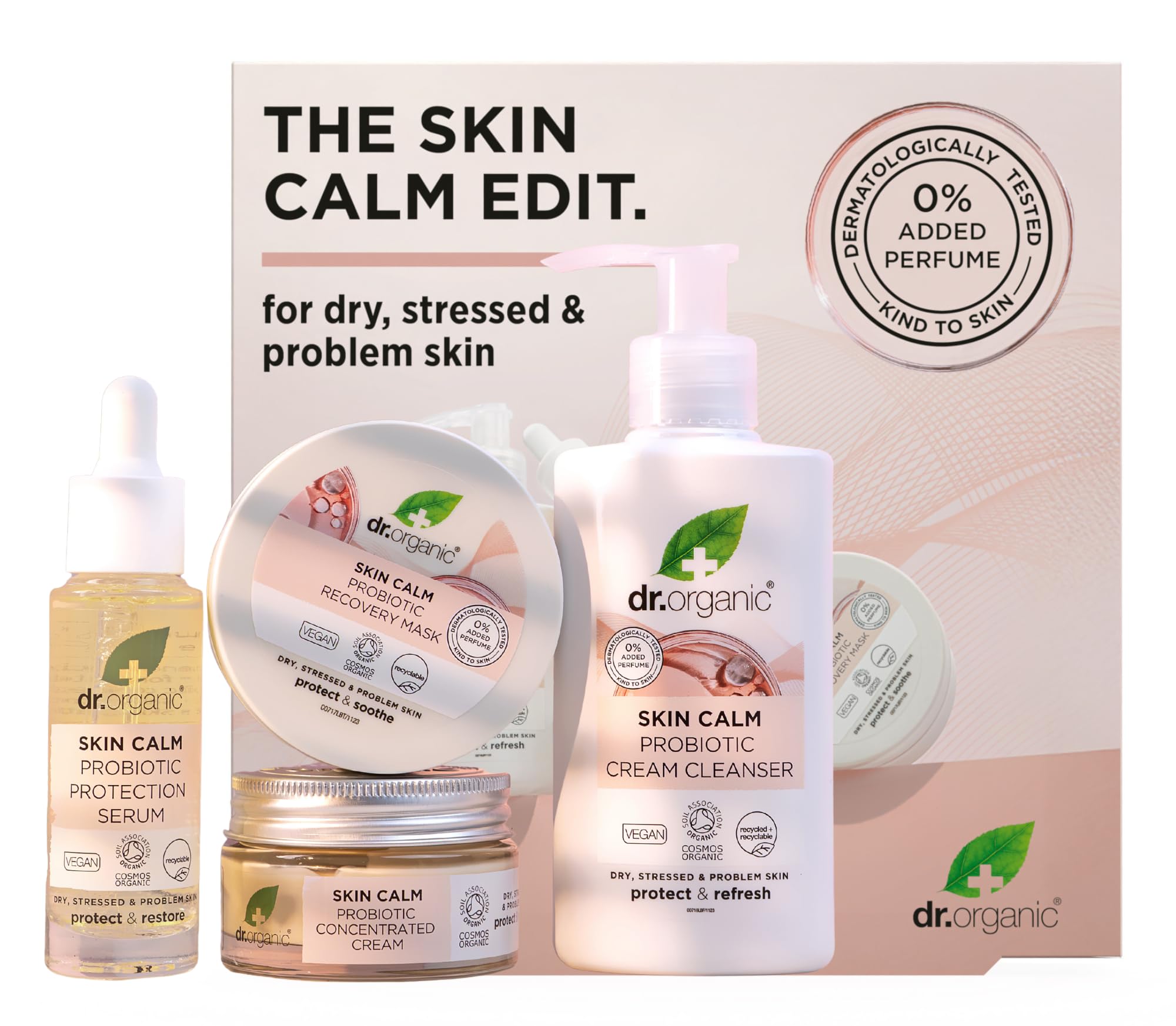 Dr Organic - Skin Calm Edit Bundle - Women's & Men's Skincare - For Dry, Stressed & Problem Skin - Vegan, Cruelty, Paraben & SLS Free - 150ml, 100ml, 30ml & 50ml - Bundle