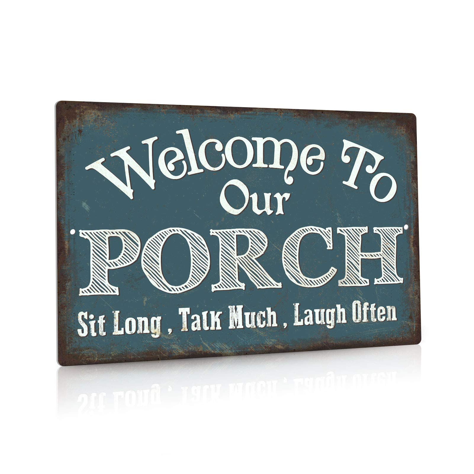 Putuo Decor Welcome to Our Porch Sign, Aluminum Metal Wall Sign for Home, Bar, Farmhouse, 12x8 Inches Use Outdoor/Indoor
