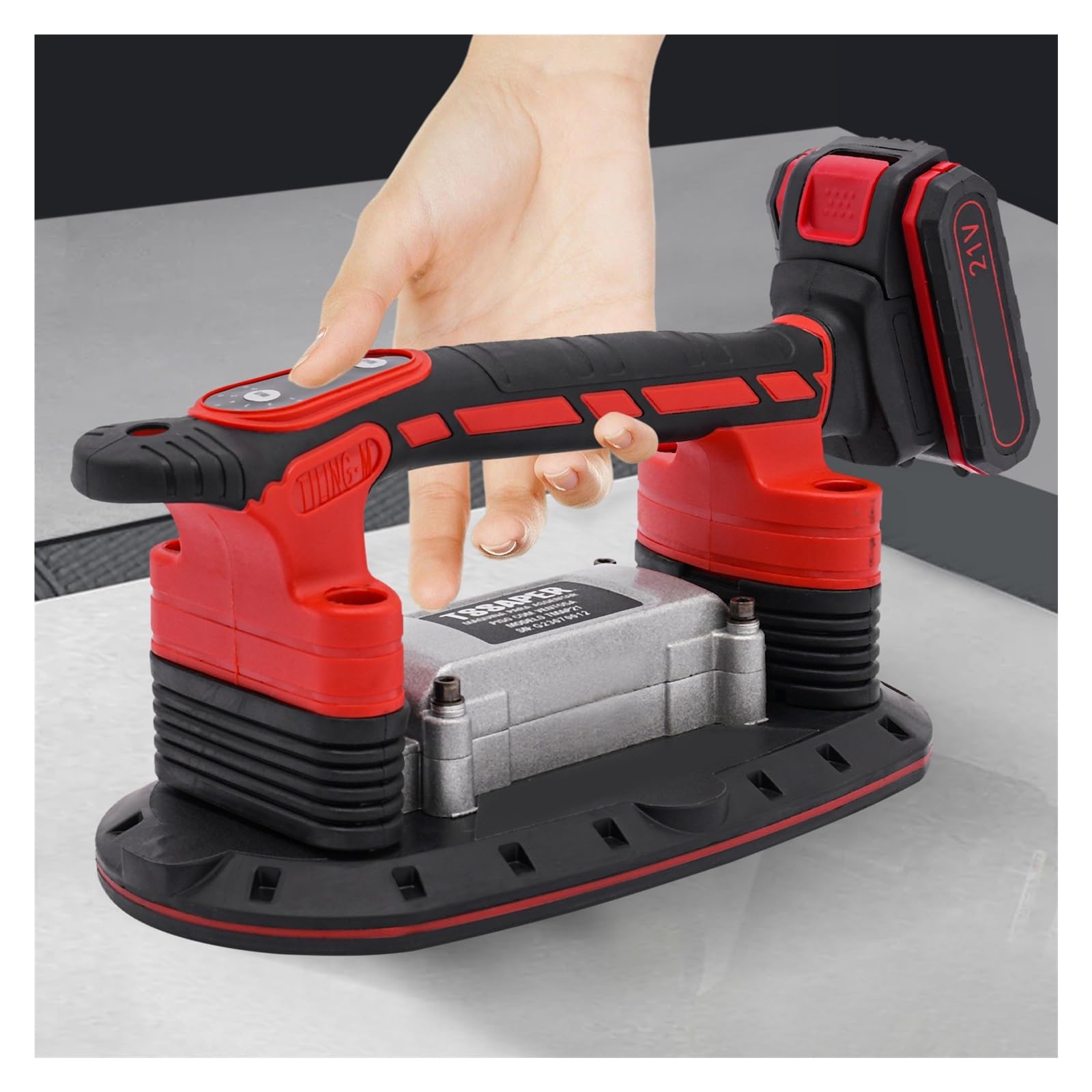 Ventosa de vacío, Máquina de colocación baldosas cerámicas portátil con vibración, 21 V, 2000 mAh, Herramienta nivelación automática Dos baterías
