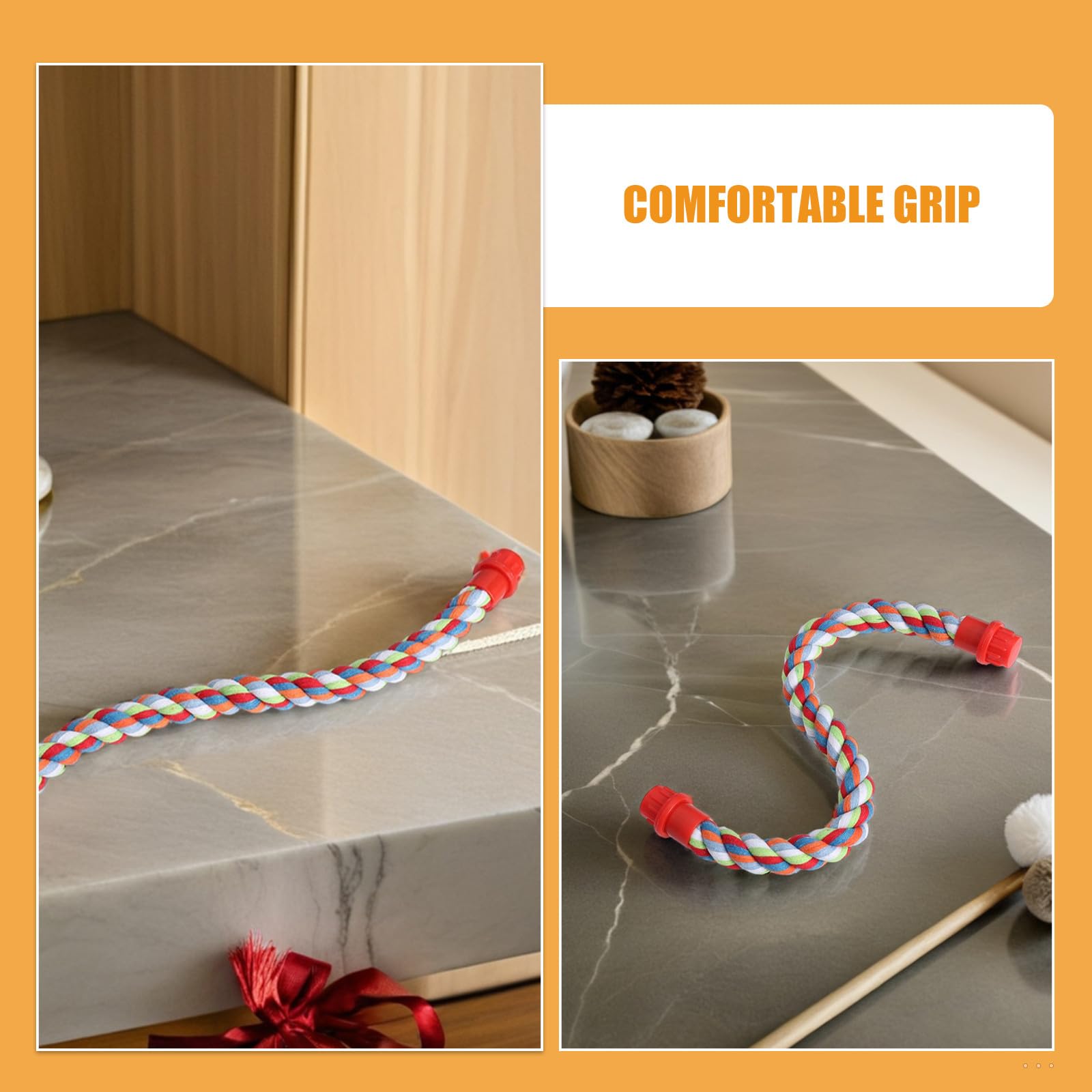 Gatuida 3 pezzi di corda flessibile in cotone: trespolo, altalena, giocattoli da masticare per uccelli, gabbia per pappagalli, altalena, arrampicata, giocattoli elastici in piedi per uccelli