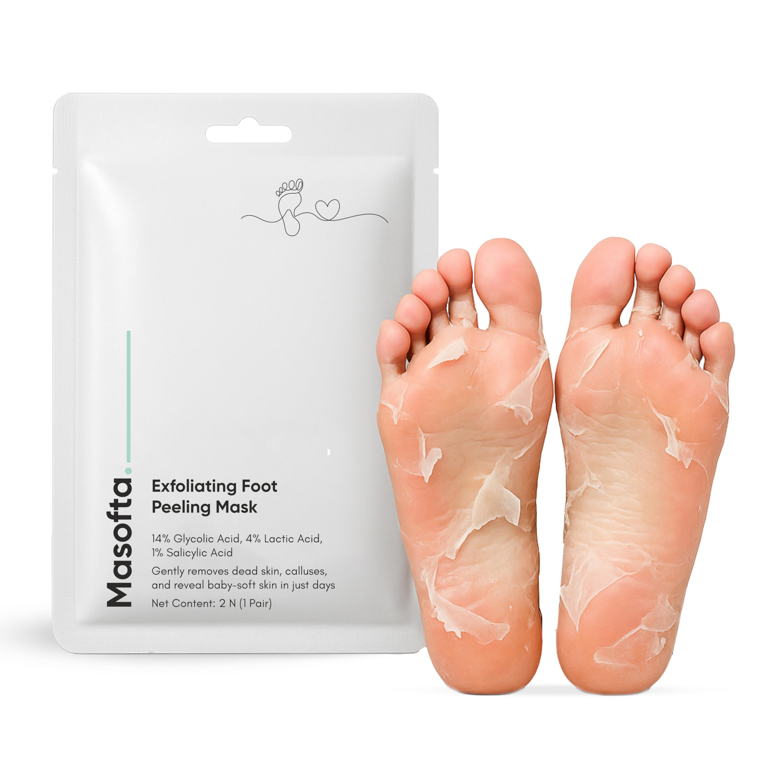 Masofta Exfoliating Foot Peeling Mask for Dry, Cracked Heels & Calluses | Glycolic, Lactic & Salicylic Acid Formula | Peels Dead Skin in Days | Baby Soft Feet Treatment for Men & Women (1 Pair)