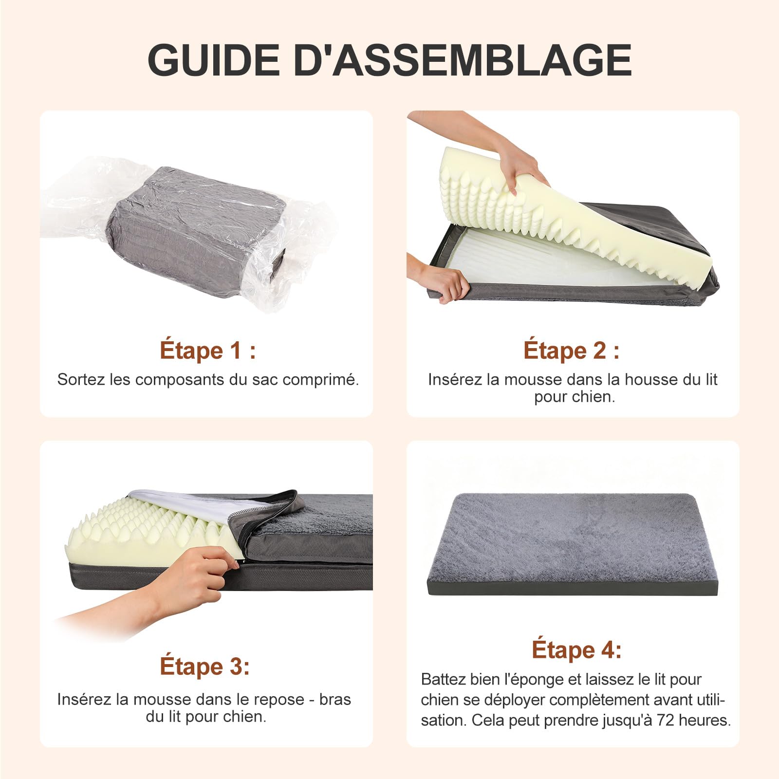 Cama Ortopédica para Perros, Colchón Impermeable Lavable con Funda Removable, Alfombrilla de Espuma de Huevo Reversible, Gris (91x68x7)