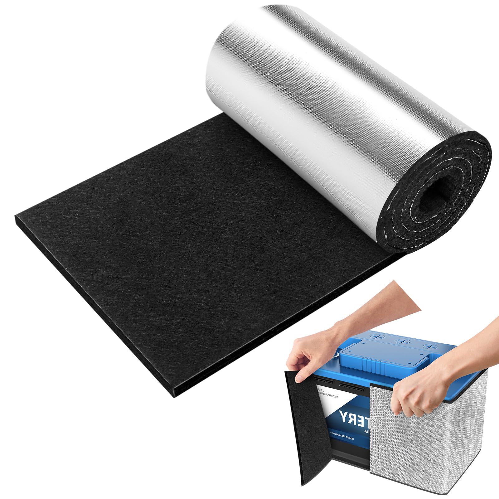 40"x7" Battery Insulation Kit, Universal Car Battery Insulation Blanket, Anti-Conductive Truck Battery Thermal Heat Shield Cover for Cold Weather Battery Protection (Thickness 5mm, 1PCS)