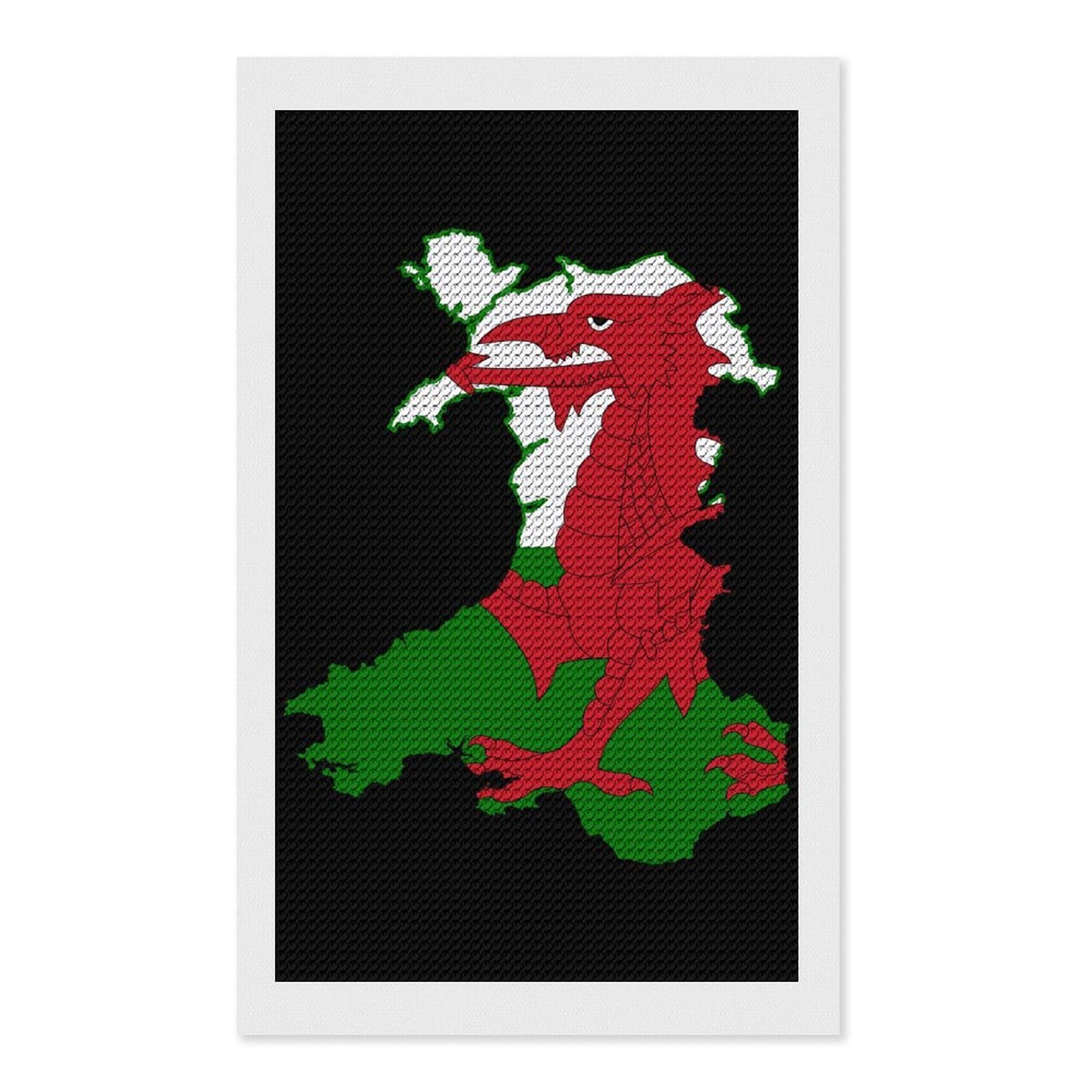 Nclqvjxzkhw Style Flag Map Of Wales Diamond Art Painting For Adult Round Diamonds Pictures Arts Crafts Home Wall Decor 12"X20"