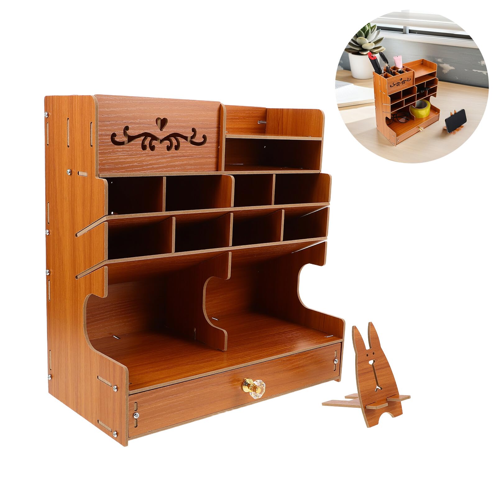 DOITOOL Organizador de Escritorio Madera Sólido con Gran Capacidad Base Estable y Compartimentos Múltiples para Papelería Porta Lápices para Oficina y Hogar Diseño Elegante y Funcional
