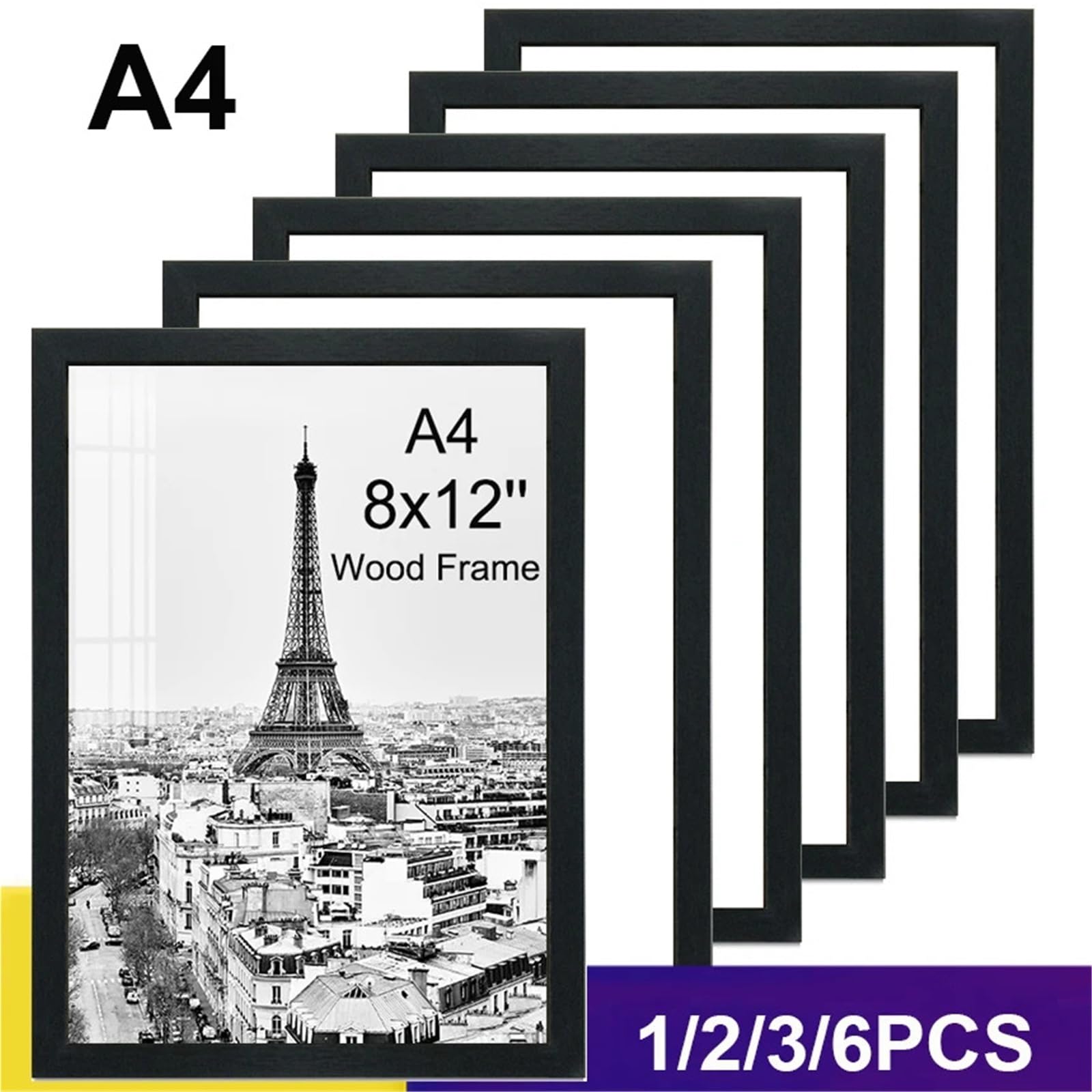 Bilderrahmen 1/2/3/6 STÜCKE 8x12 zoll Holz Fotorahmen A4 Schwarz Weiß Braun Zertifikate Rahmen Familie Bilderrahmen Home Decor Poster(Black,3pcs A4)
