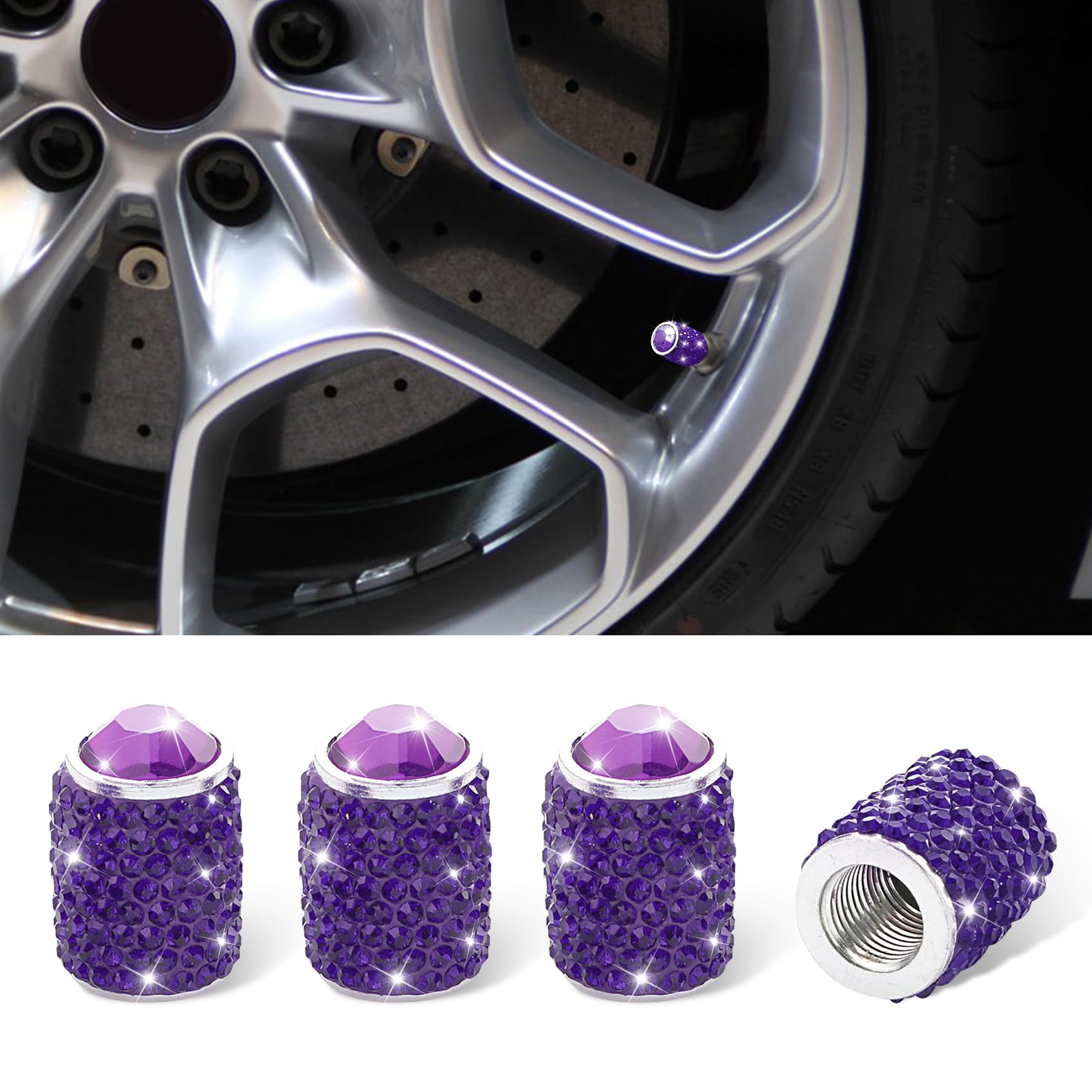 2set/8 Pcs Bling Tire Stem Valve Caps, Crystal Tire Caps Shinny Rhinestone Car Tire Valve Covers For Women Universal Car Dustproof Tire Valve Caps For Cars Trucks Suv And Motorcycles P 166813991
