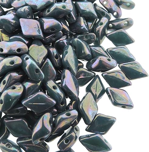 Miniatura 4 de Cuentas de cristal checo GemDuo Beads, cuentas en forma de diamante de 2 agujeros, 0.197x0.315 in, 0.35 oz, nebulosa verde turquesa